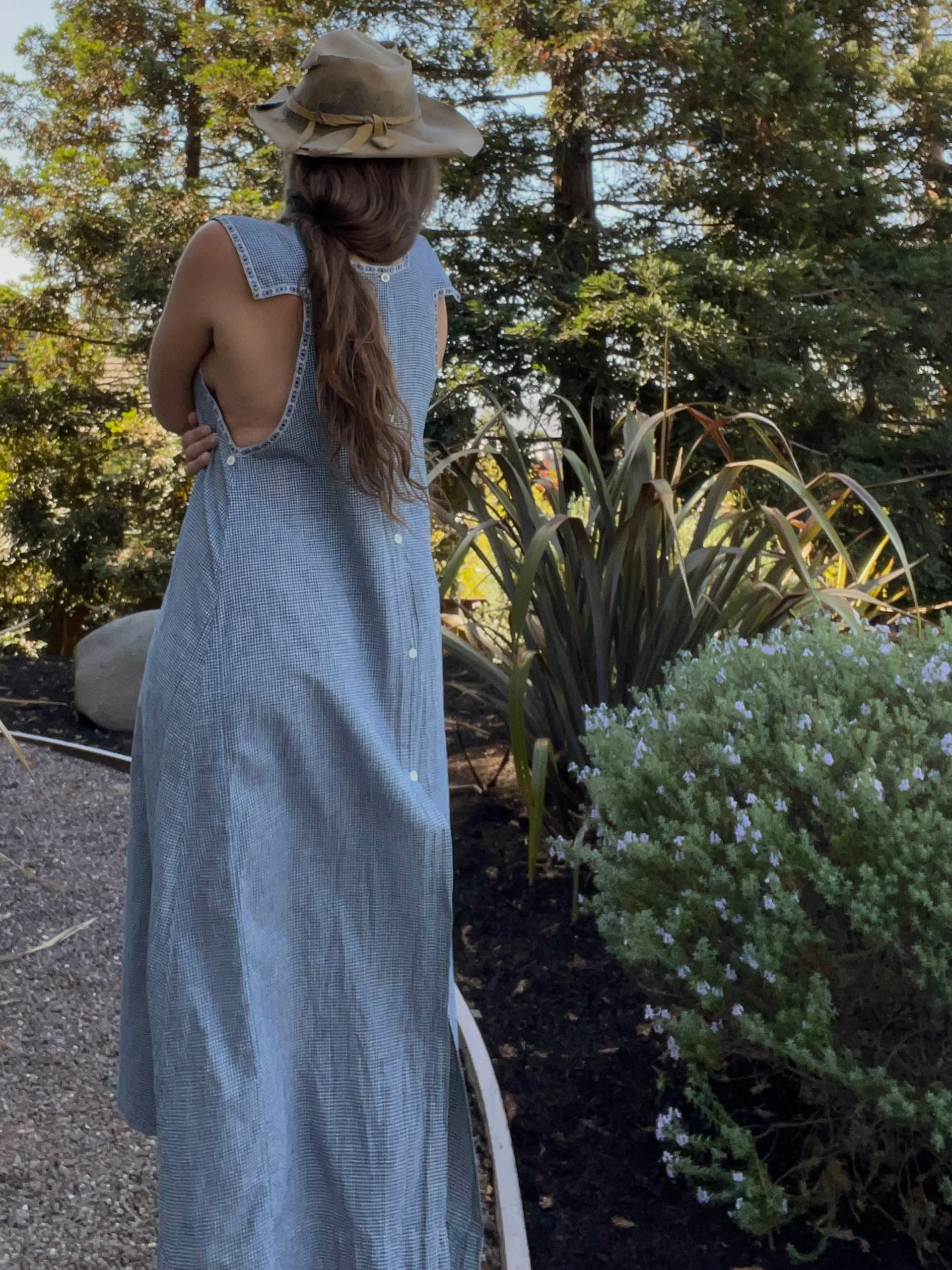 Antique Primitive Indigo Checkered Homespun Pinafore Dress