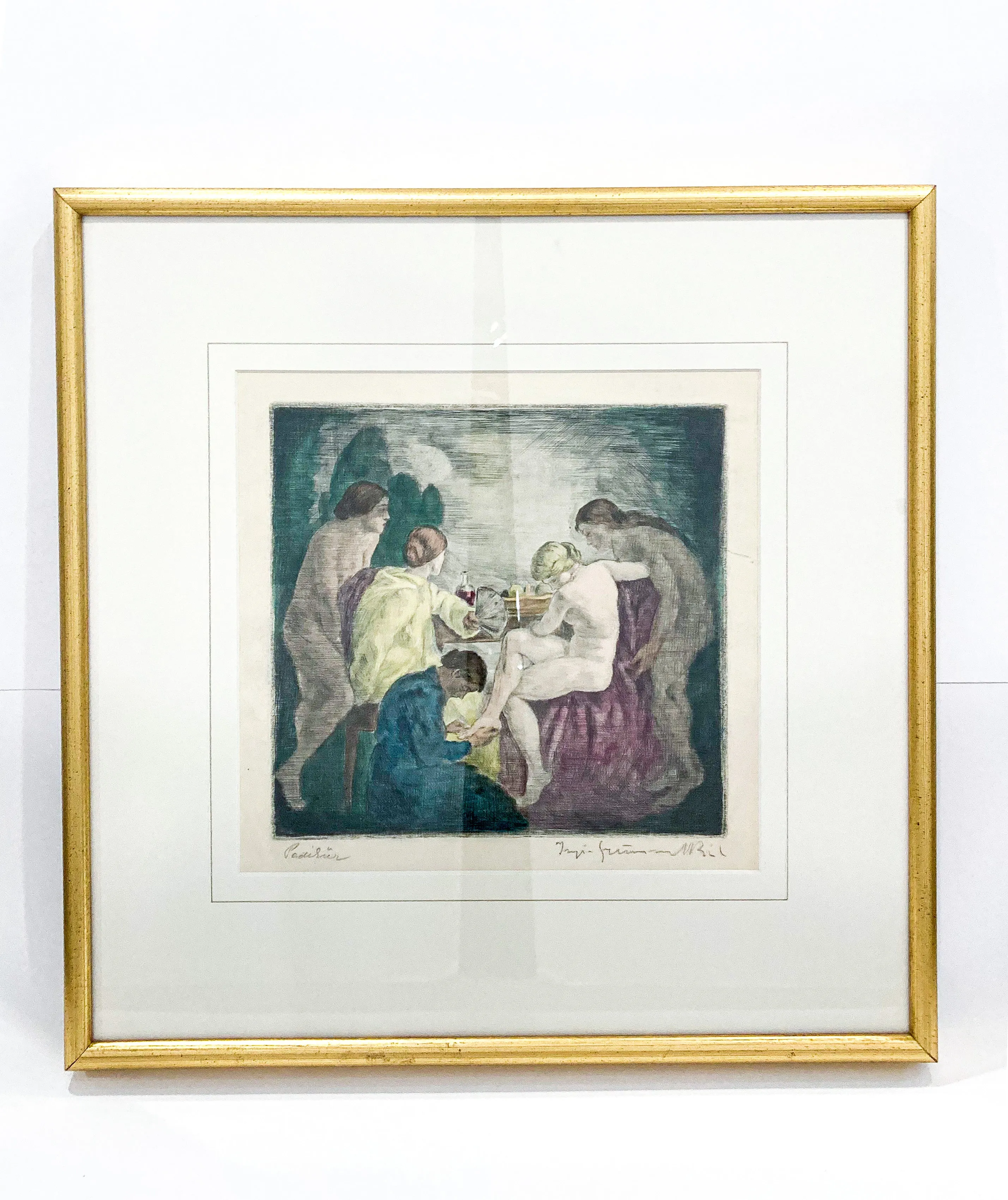 Antique Square Neoclassical Aquatint Eccentric Pedicure Framed Print