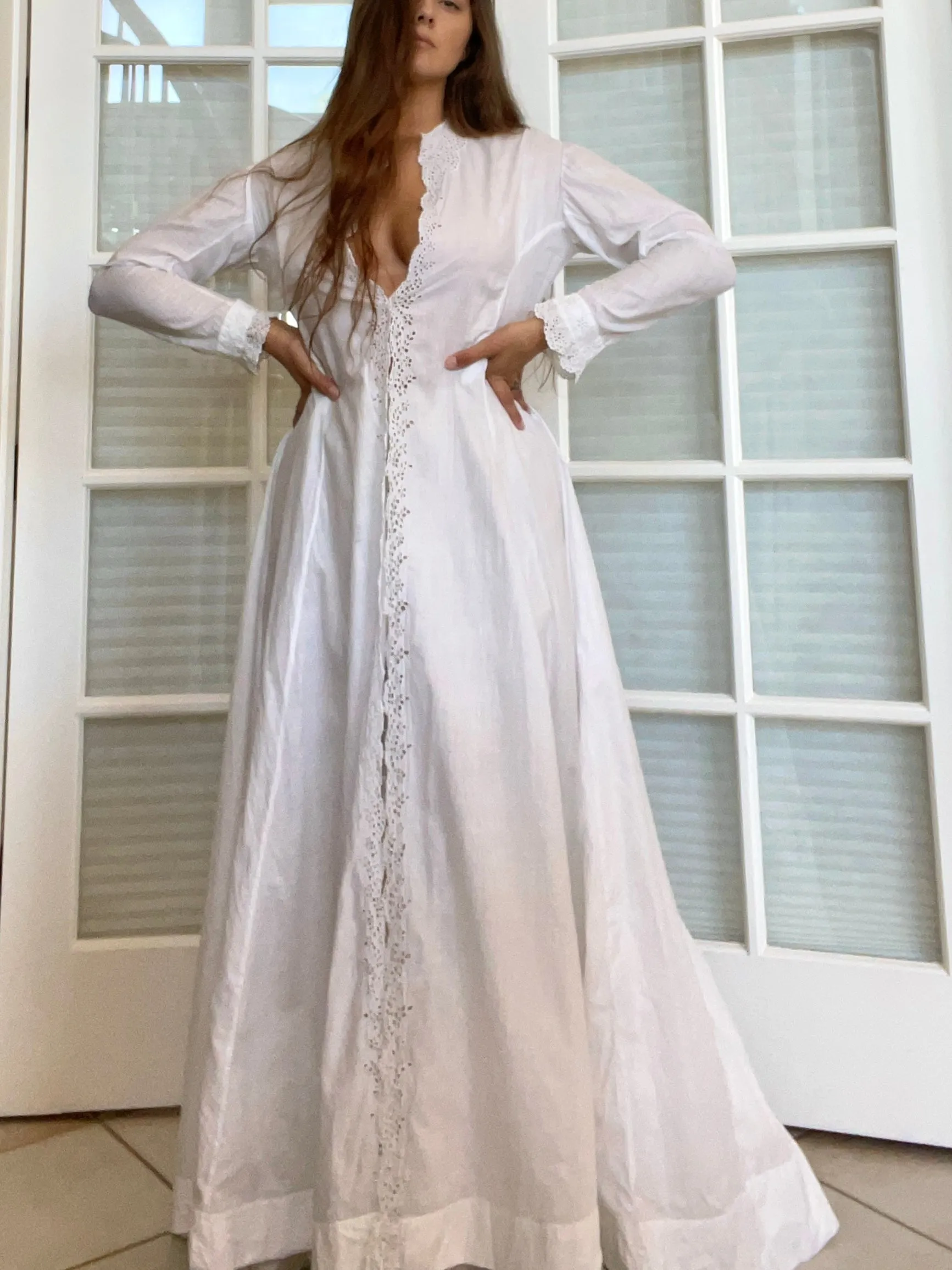 Antique Victorian Cotton Eyelet Trained Trousseau