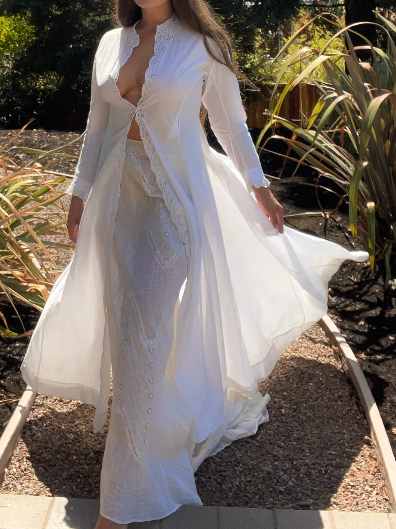 Antique Victorian Cotton Eyelet Trained Trousseau