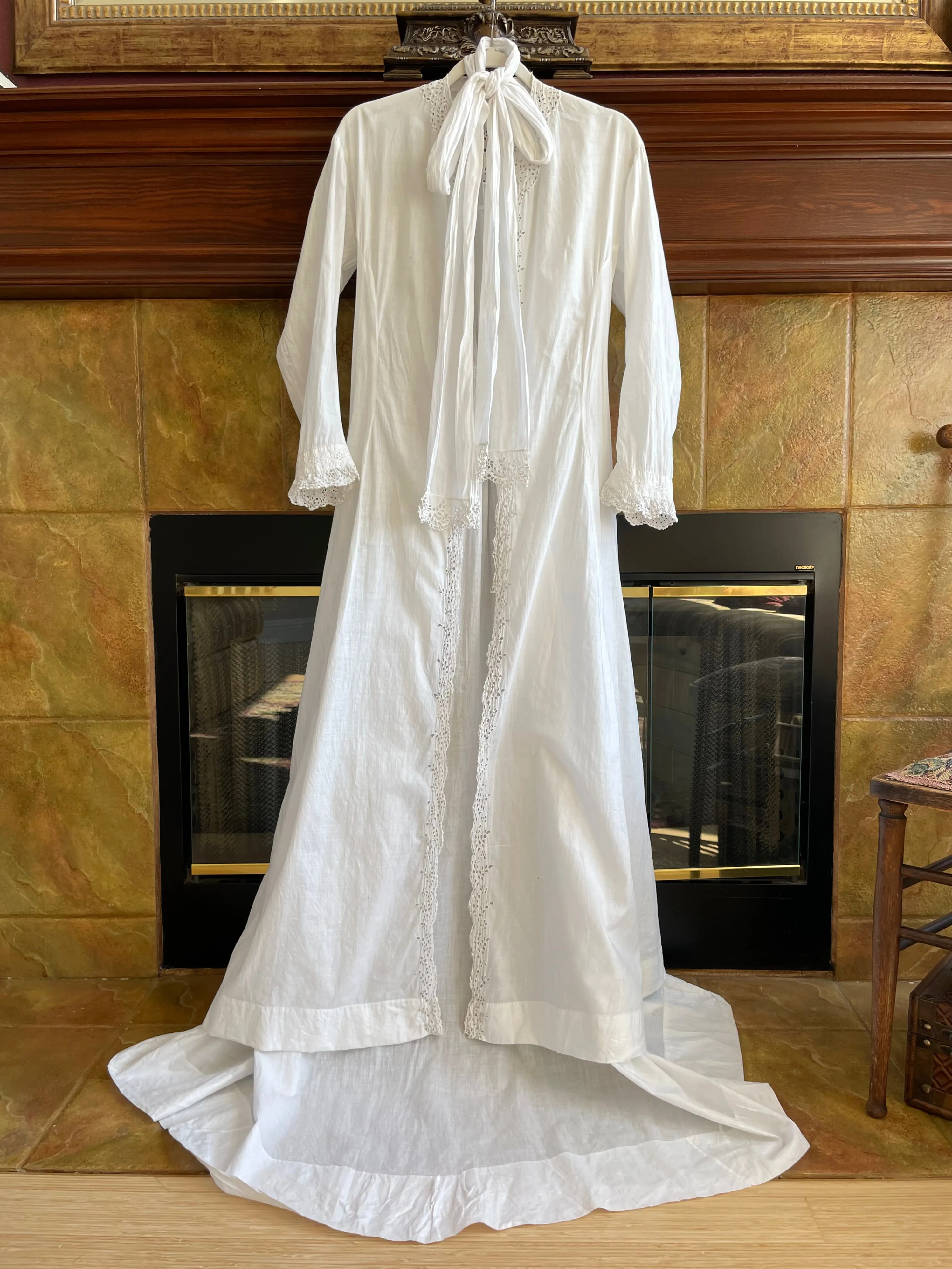 Antique Victorian Cotton Eyelet Trained Trousseau