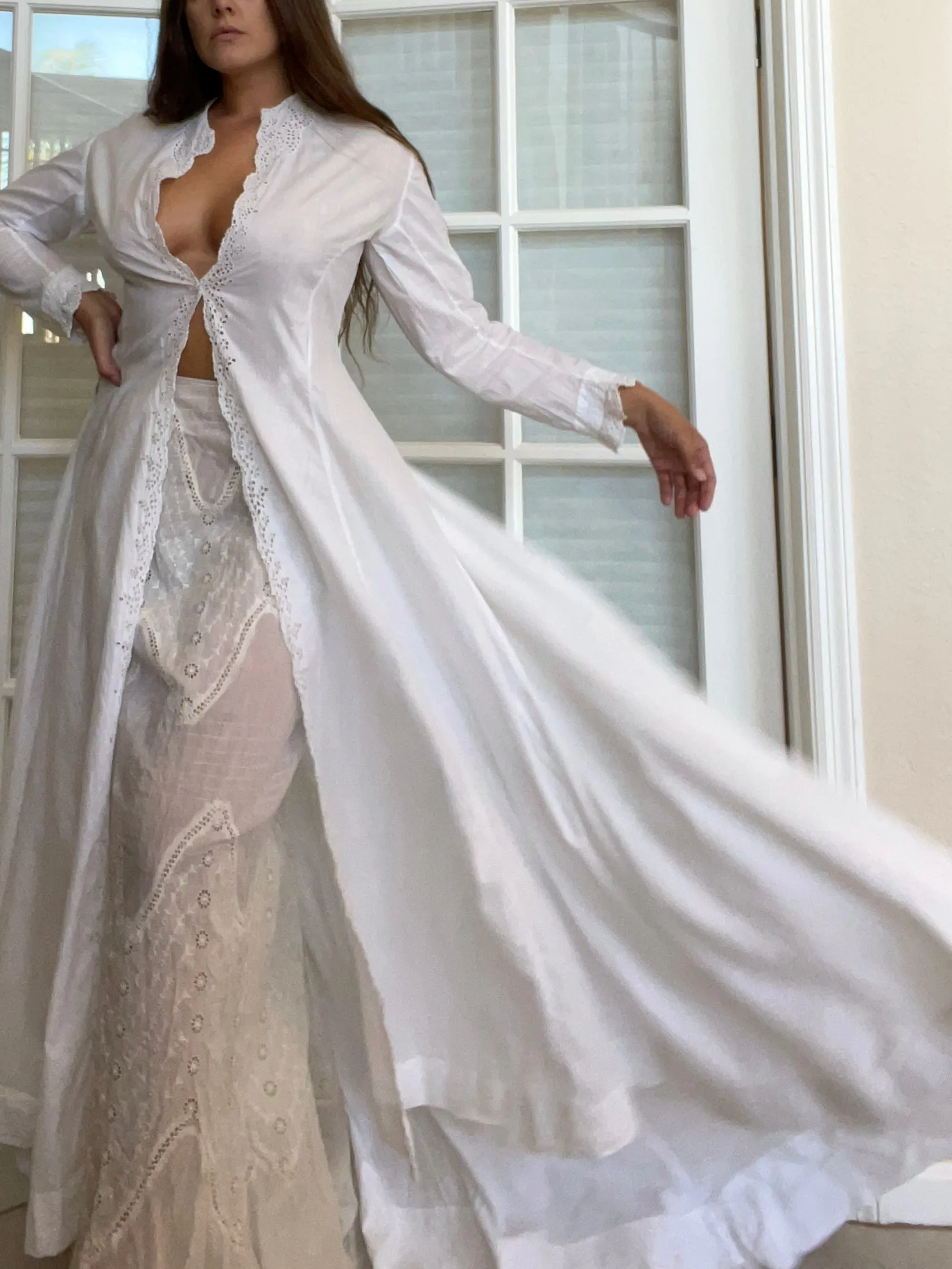 Antique Victorian Cotton Eyelet Trained Trousseau