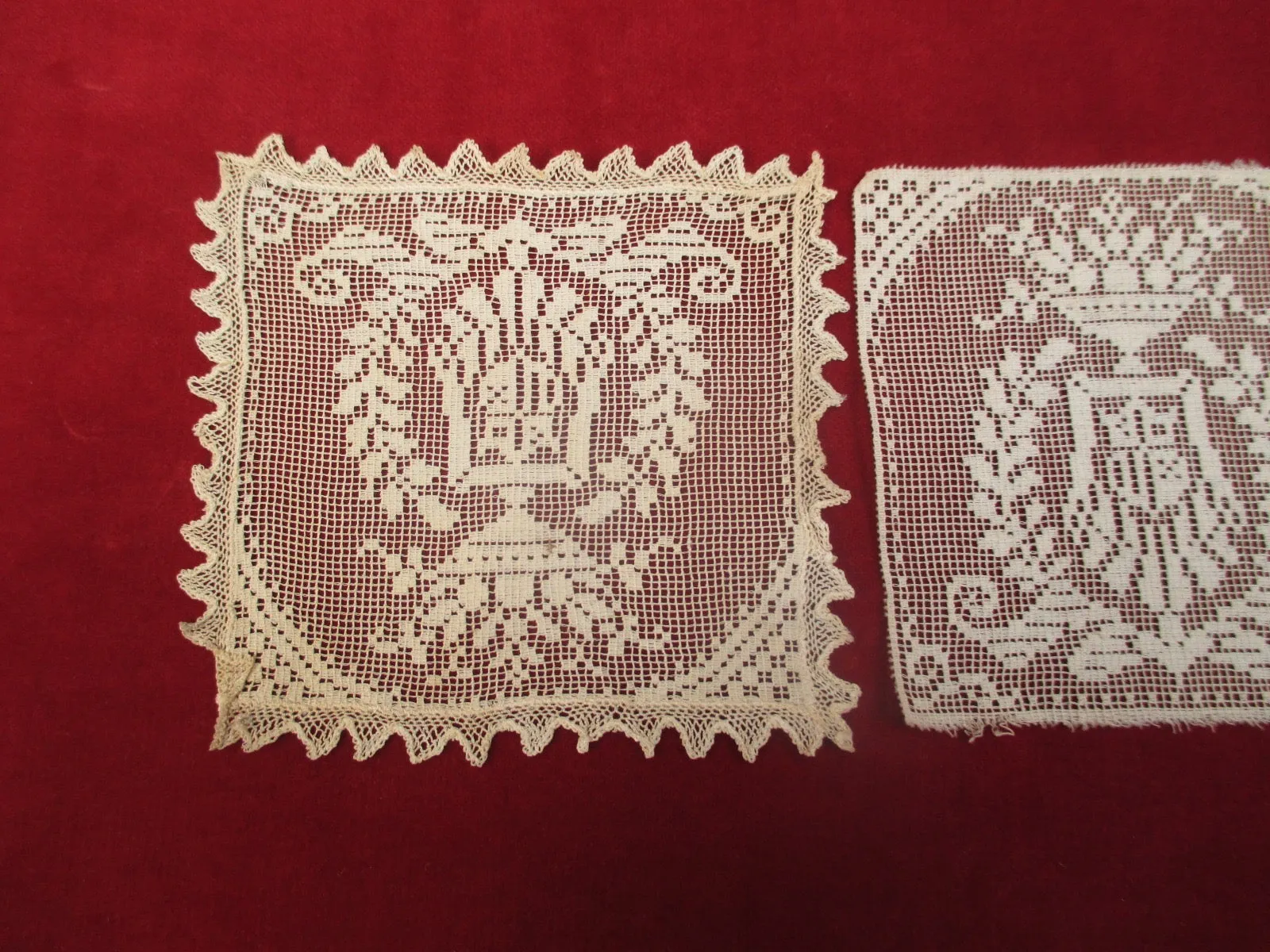 Antique Victorian figural lace doilies set of 3