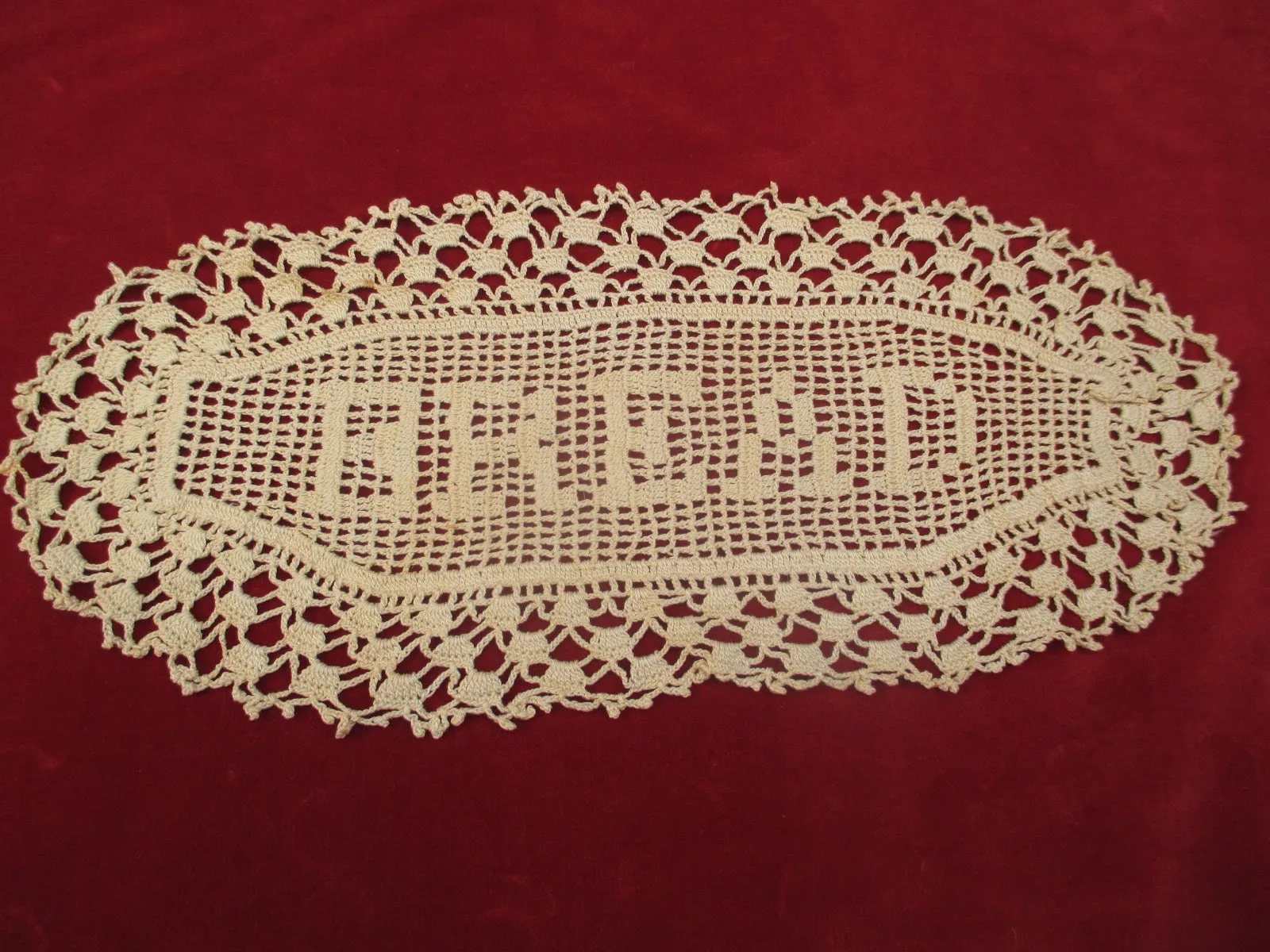 Antique Victorian filet crochet doily