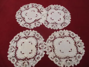 Antique Victorian HandmadePrincess lace Battenburg Doilies set of 4