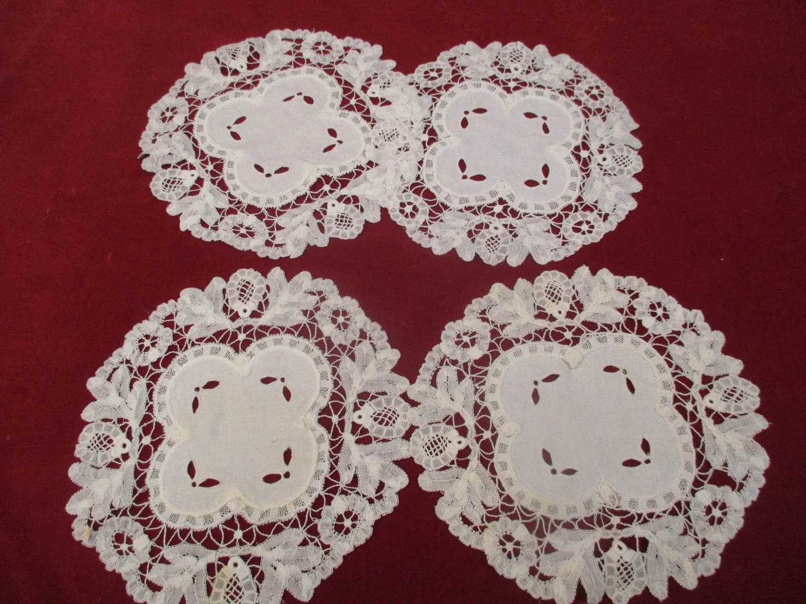 Antique Victorian HandmadePrincess lace Battenburg Doilies set of 4