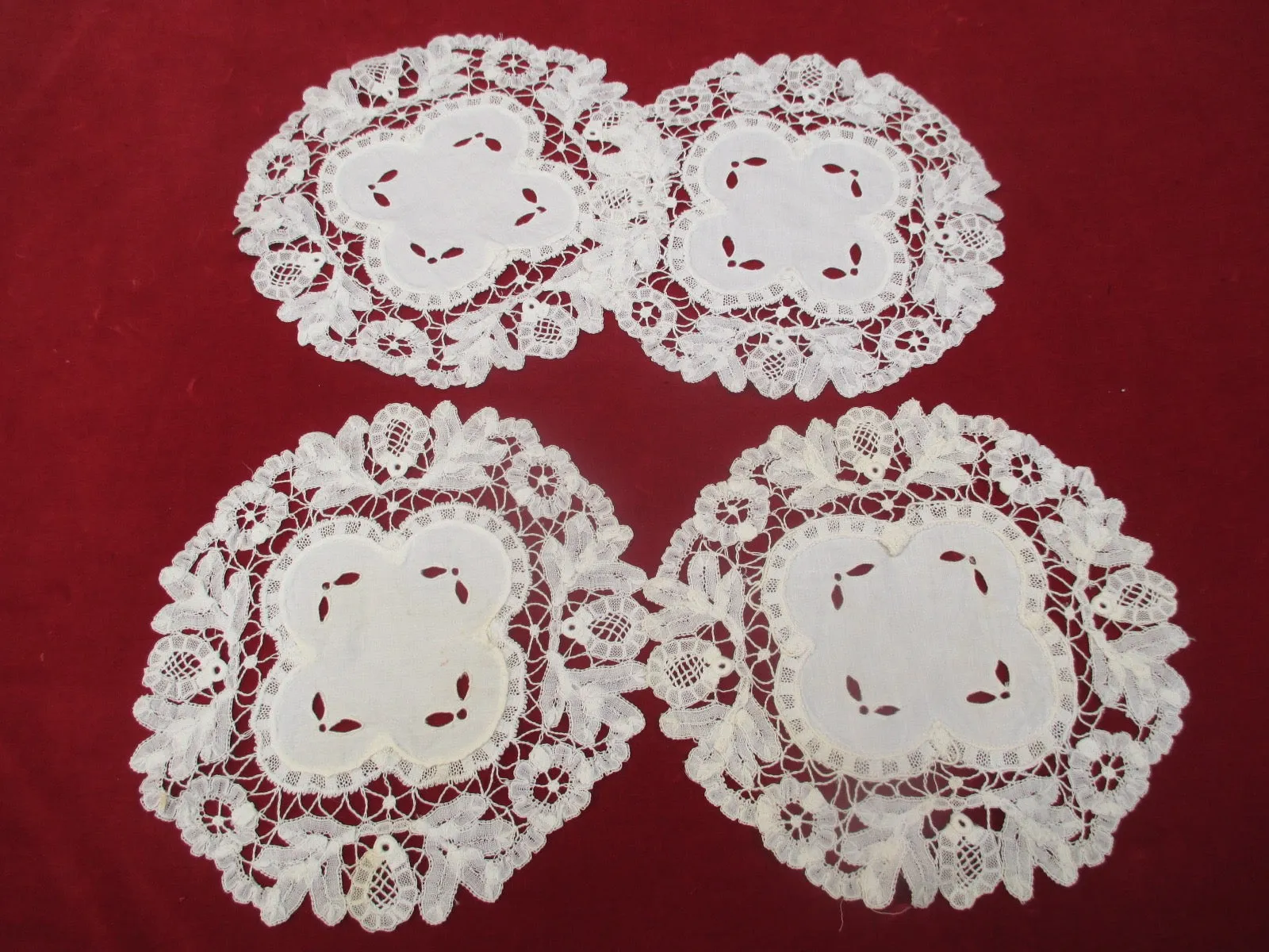 Antique Victorian HandmadePrincess lace Battenburg Doilies set of 4
