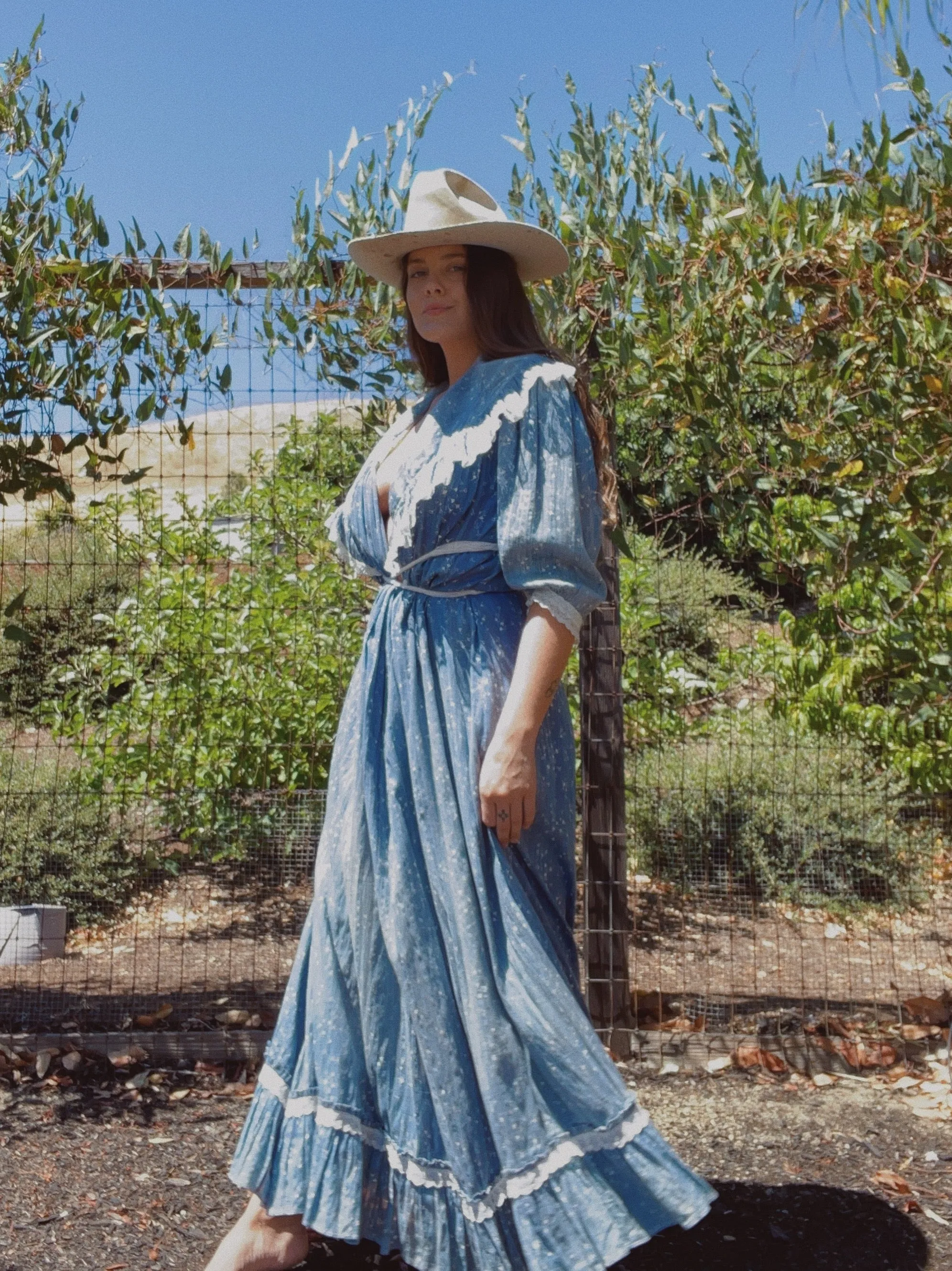 Antique Victorian Indigo Calico Flounce Wrapper Dress
