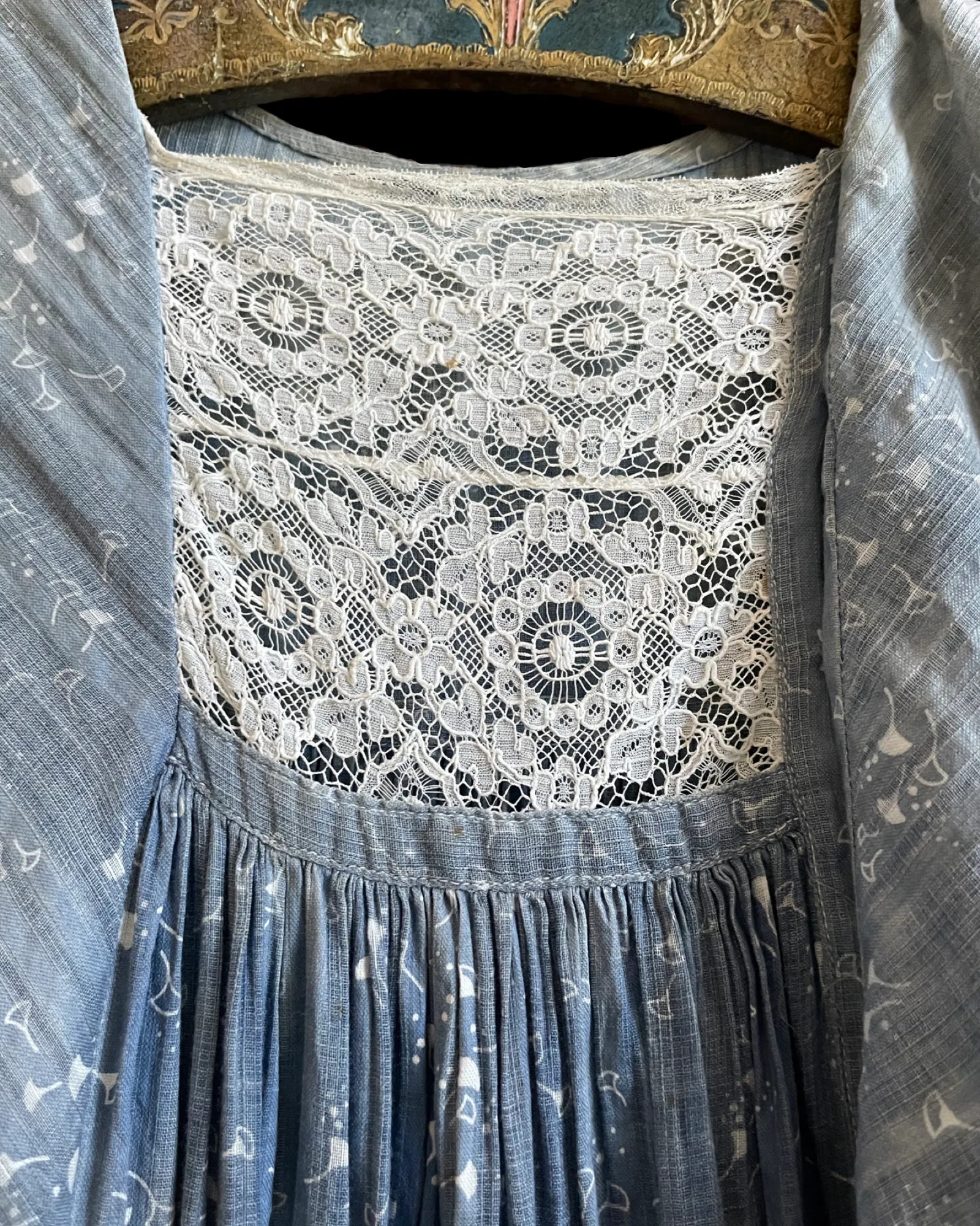 Antique Victorian Indigo Calico Flounce Wrapper Dress