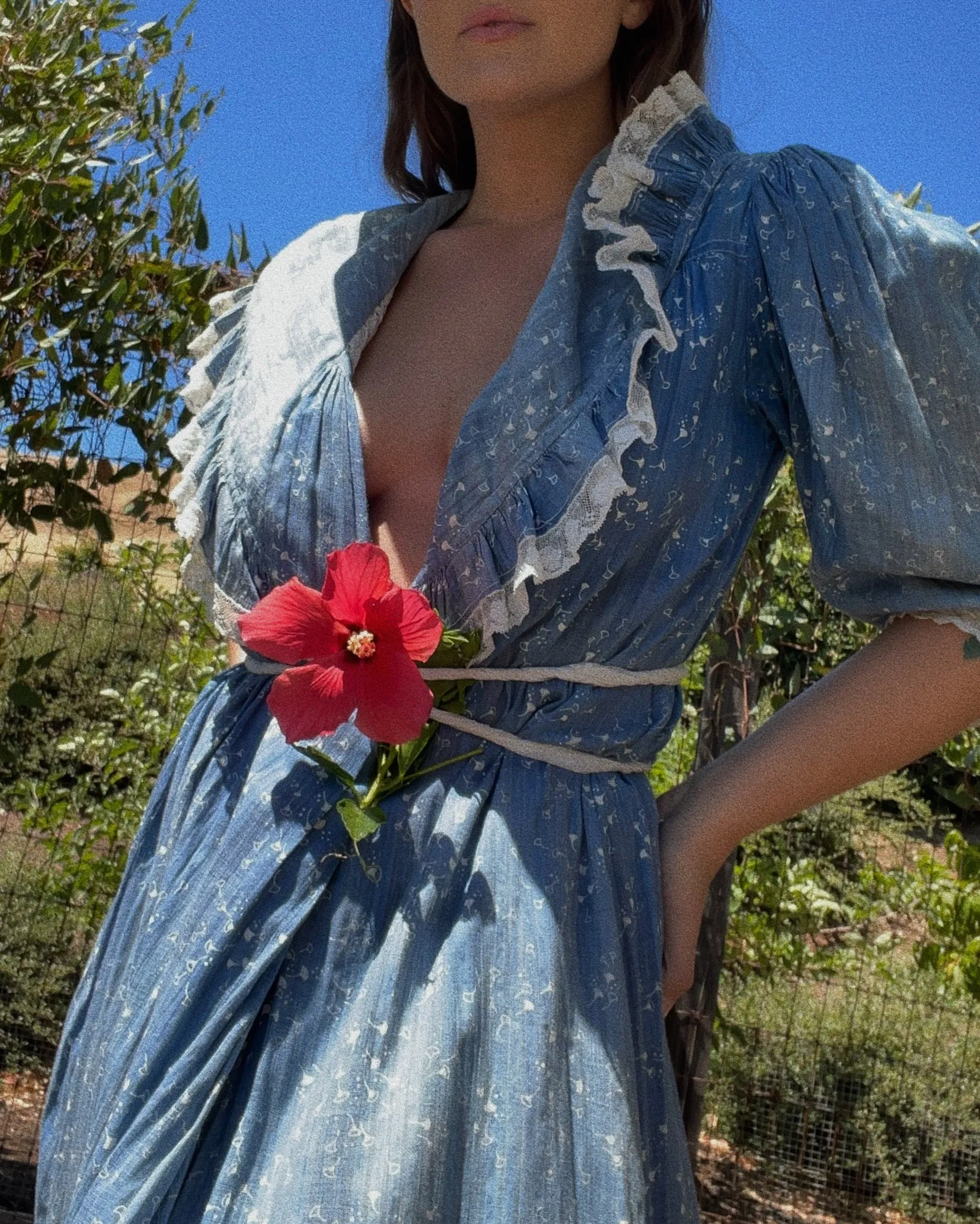 Antique Victorian Indigo Calico Flounce Wrapper Dress