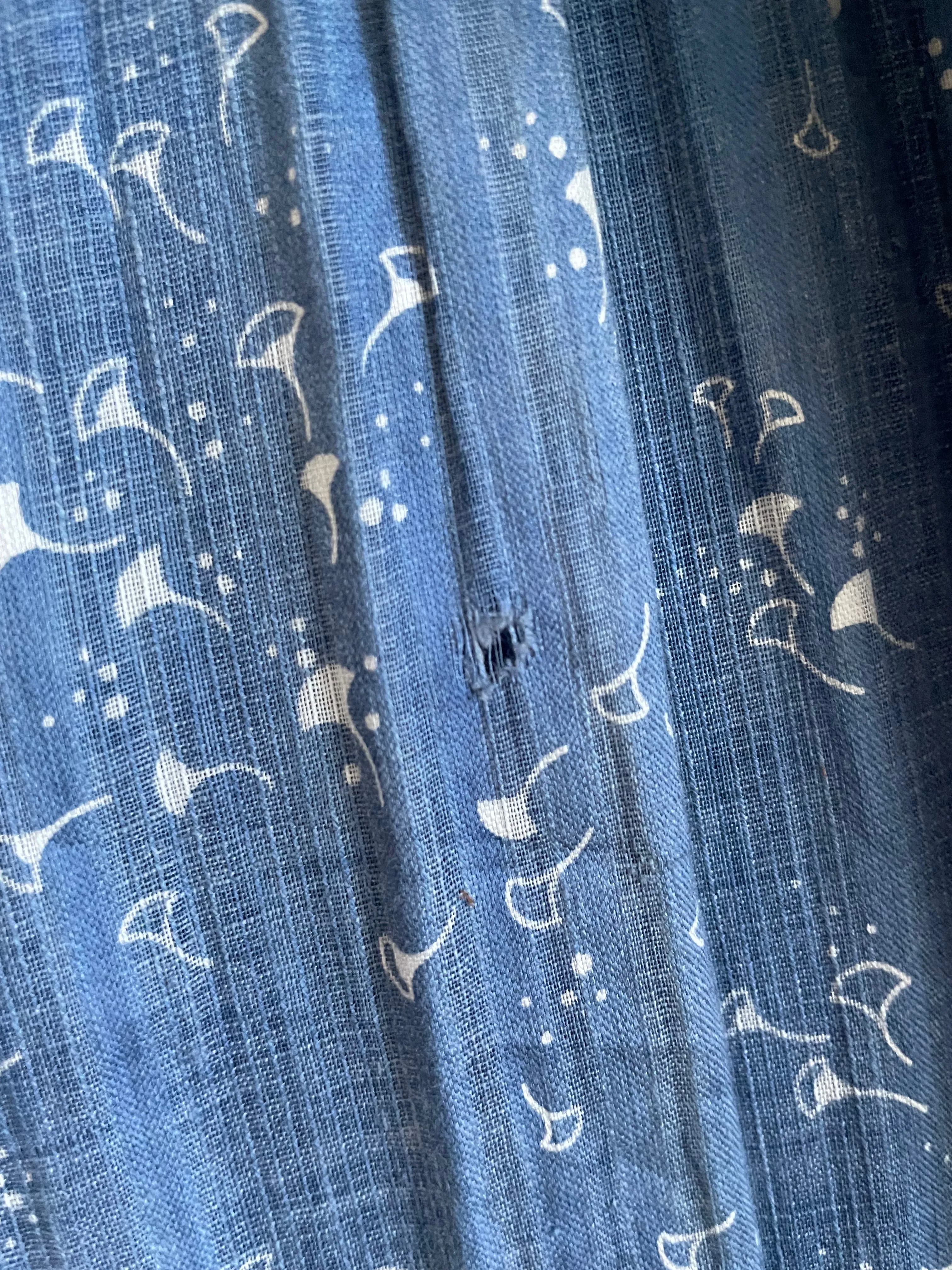 Antique Victorian Indigo Calico Flounce Wrapper Dress