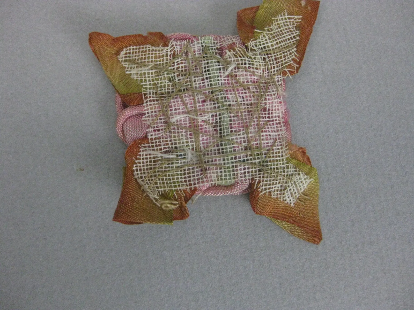 Antique Victorian large ombre ribbon flowers roses ribbon work 3 pieces