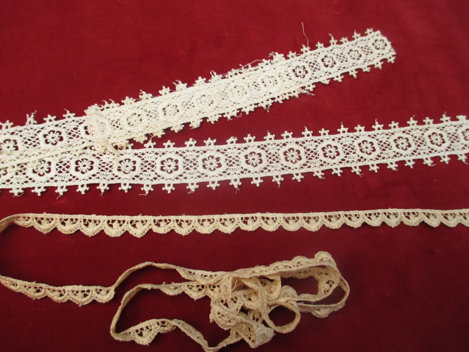 Antique Victorian Narrow Lace trims set of 2