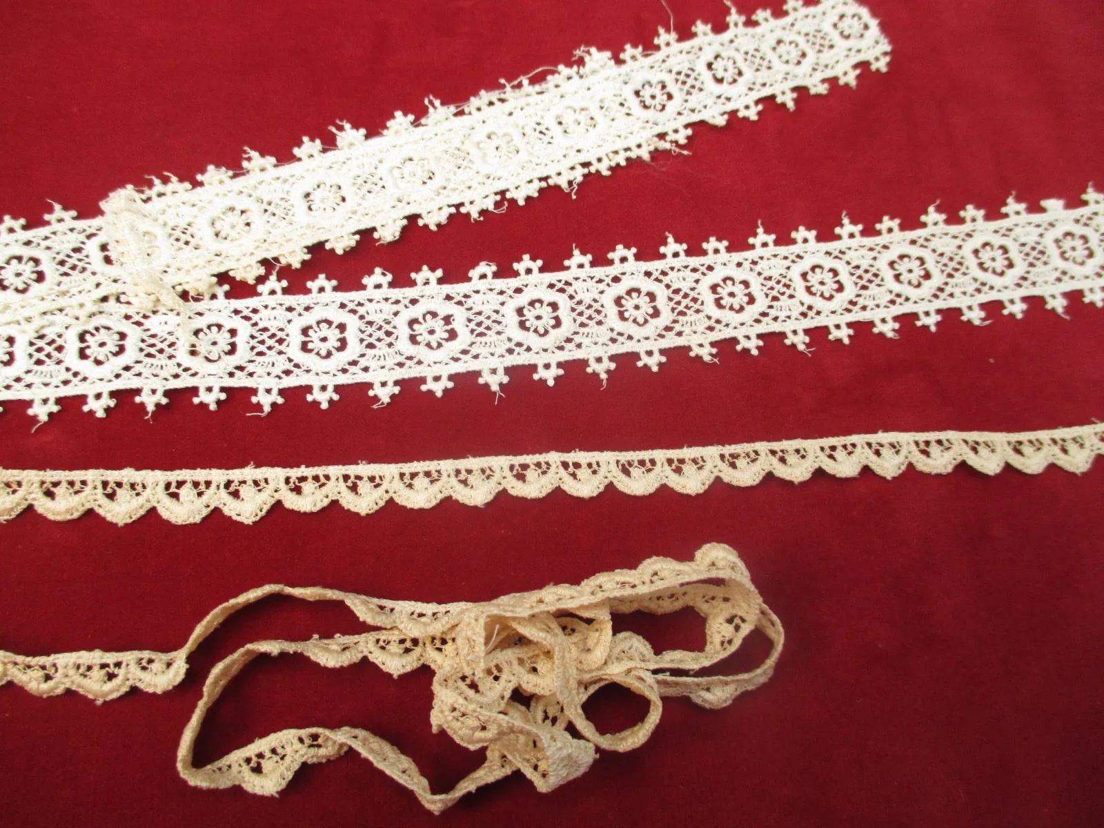 Antique Victorian Narrow Lace trims set of 2