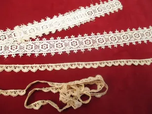 Antique Victorian Narrow Lace trims set of 2