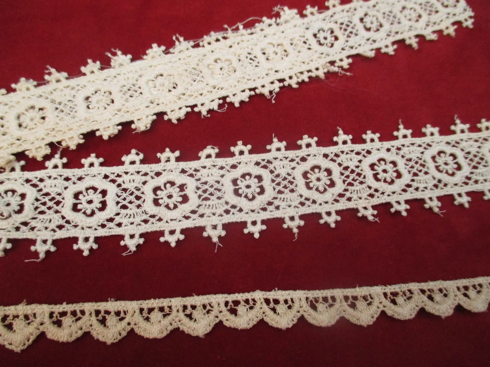 Antique Victorian Narrow Lace trims set of 2