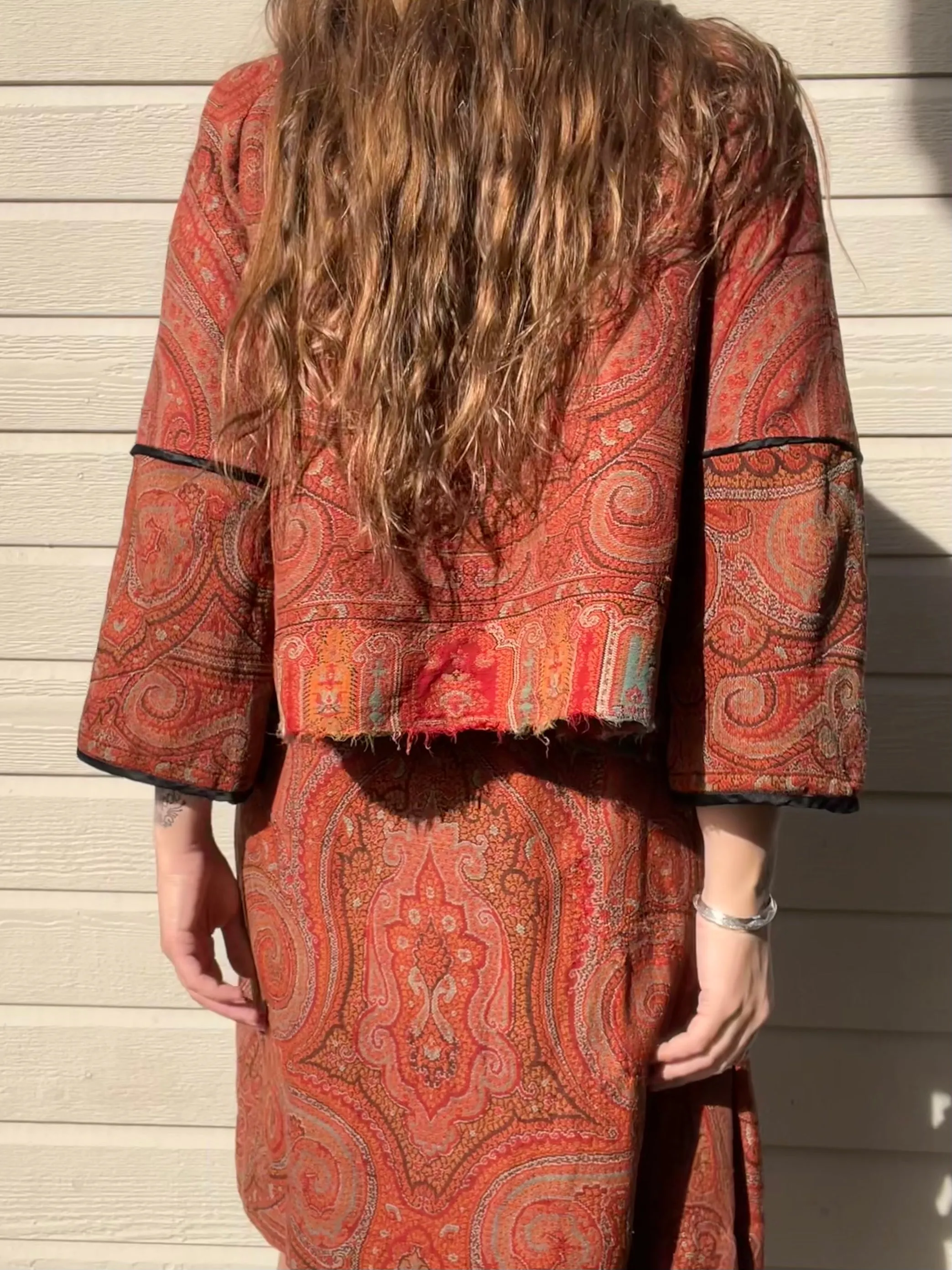 Antique Victorian Shawl Remade Two Piece Dress Set