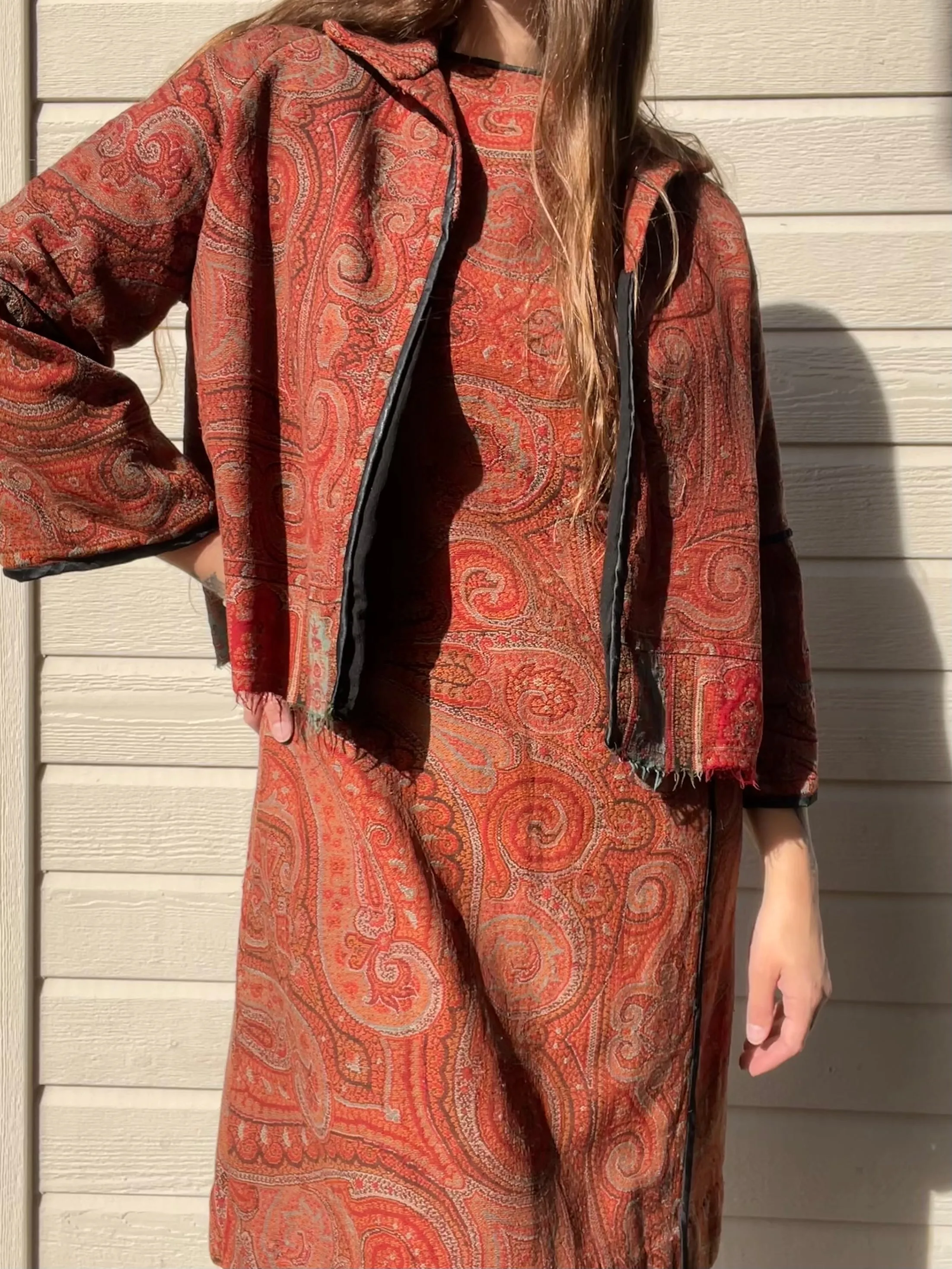 Antique Victorian Shawl Remade Two Piece Dress Set