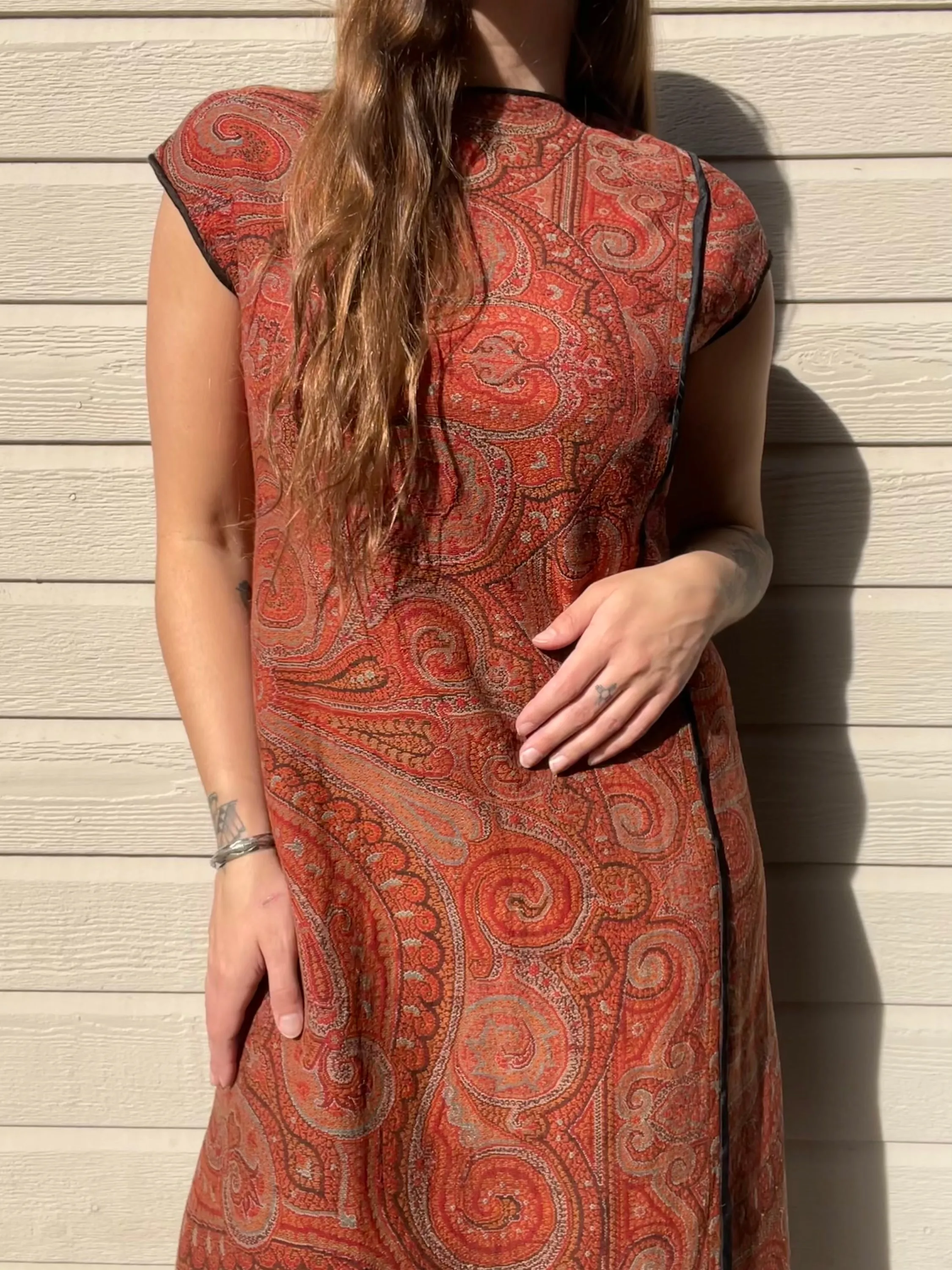 Antique Victorian Shawl Remade Two Piece Dress Set