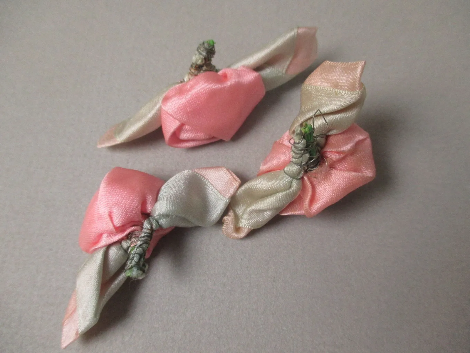 Antique Victorian Silk Ribbon Rose ribbon art set of 3