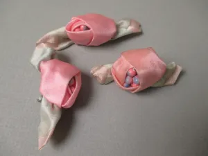 Antique Victorian Silk Ribbon Rose ribbon art set of 3
