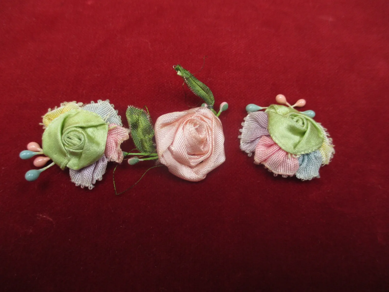 Antique Victorian silk ribbon roses
