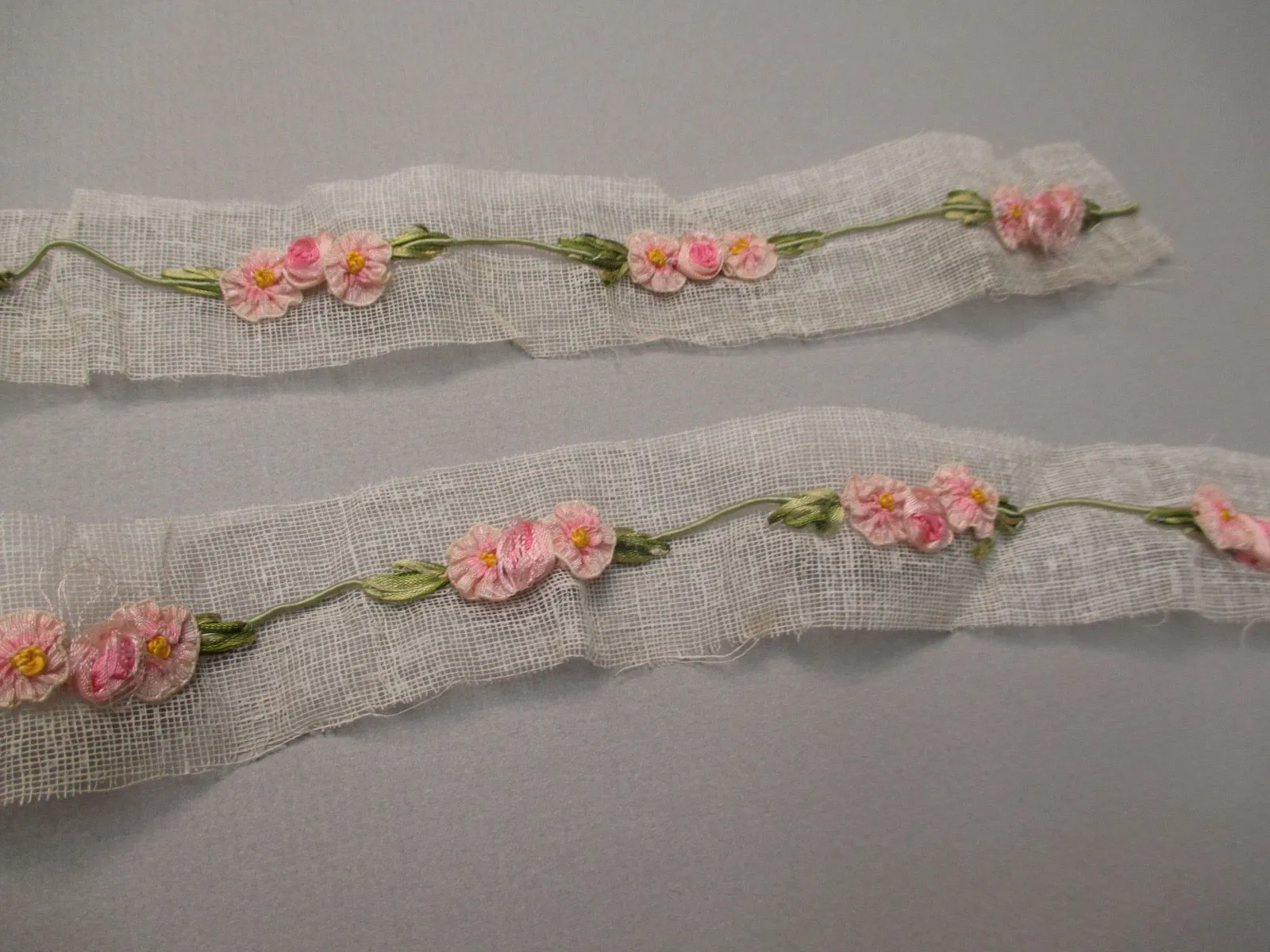 Antique victorian Silk Ribbon work ribbon Rose Rosette French France