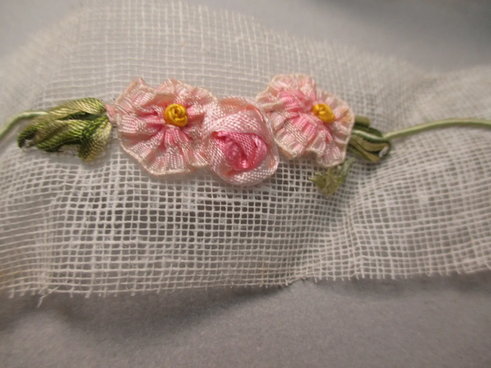 Antique victorian Silk Ribbon work ribbon Rose Rosette French France