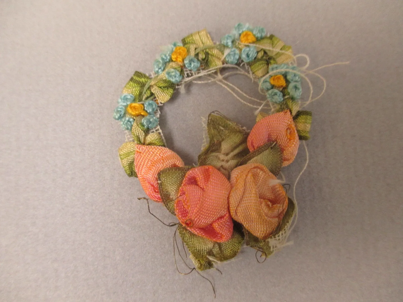 Antique victorian Silk Ribbon work ribbon Rose Rosette