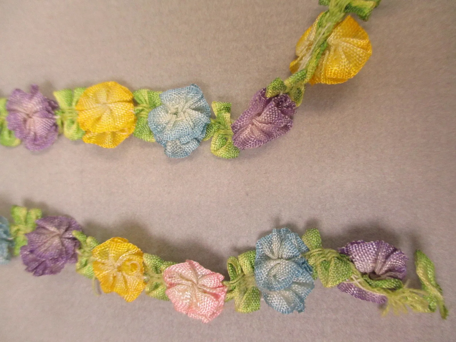 Antique victorian Silk Ribbon work ribbon Rose Rosettes set of 2