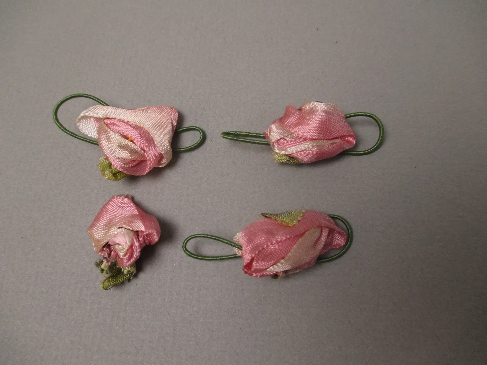 Antique Victorian Silk Ribbon work Rosettes set of 4