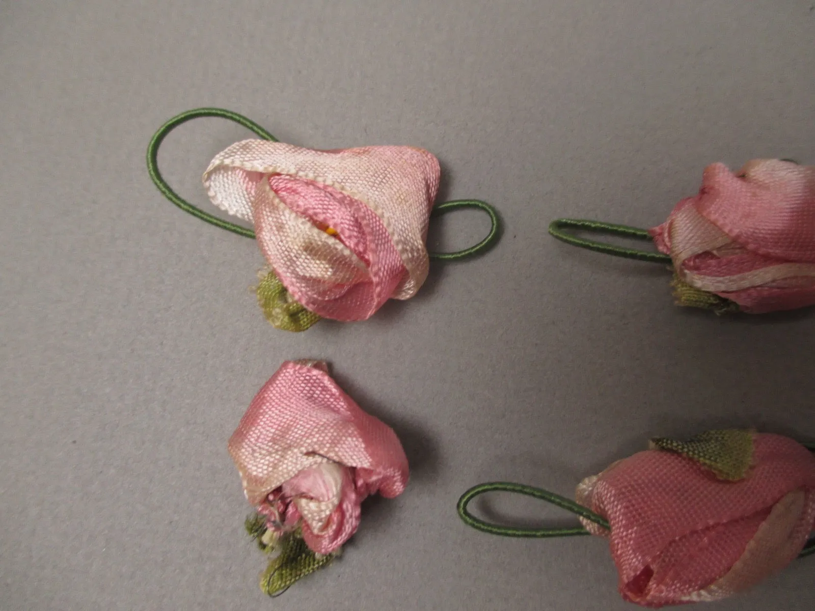 Antique Victorian Silk Ribbon work Rosettes set of 4