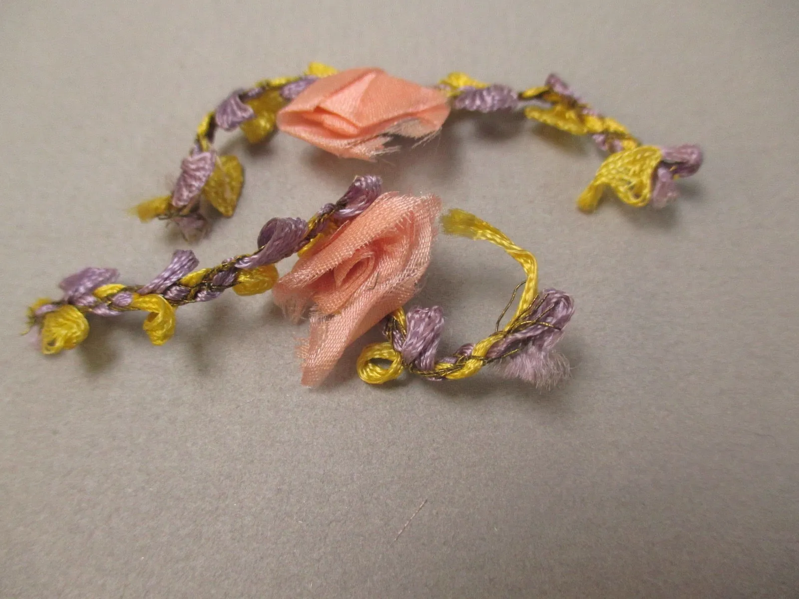 Antique Victorian Silk Rosette Ribbon Art 2 pc