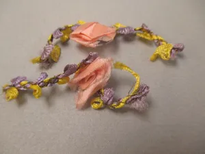 Antique Victorian Silk Rosette Ribbon Art 2 pc