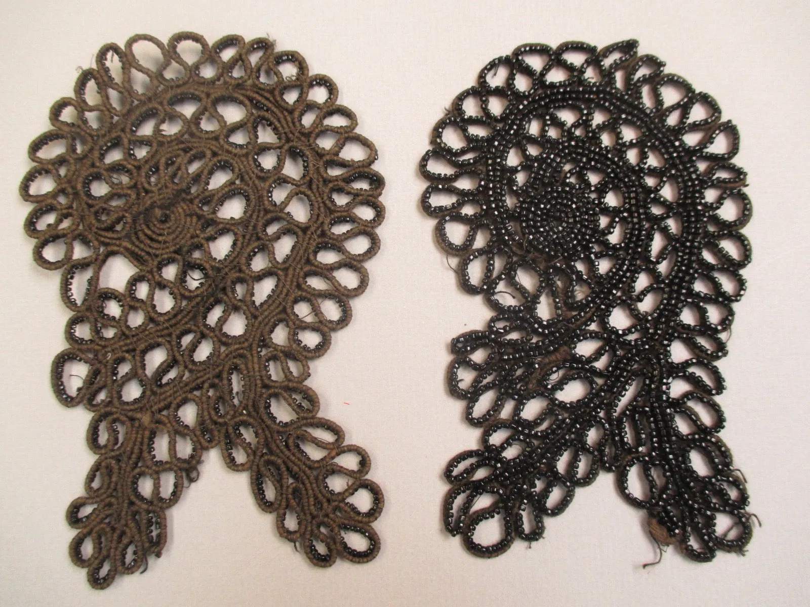 Antique Victorian trim Black Jet Beaded Appliqué set of 2