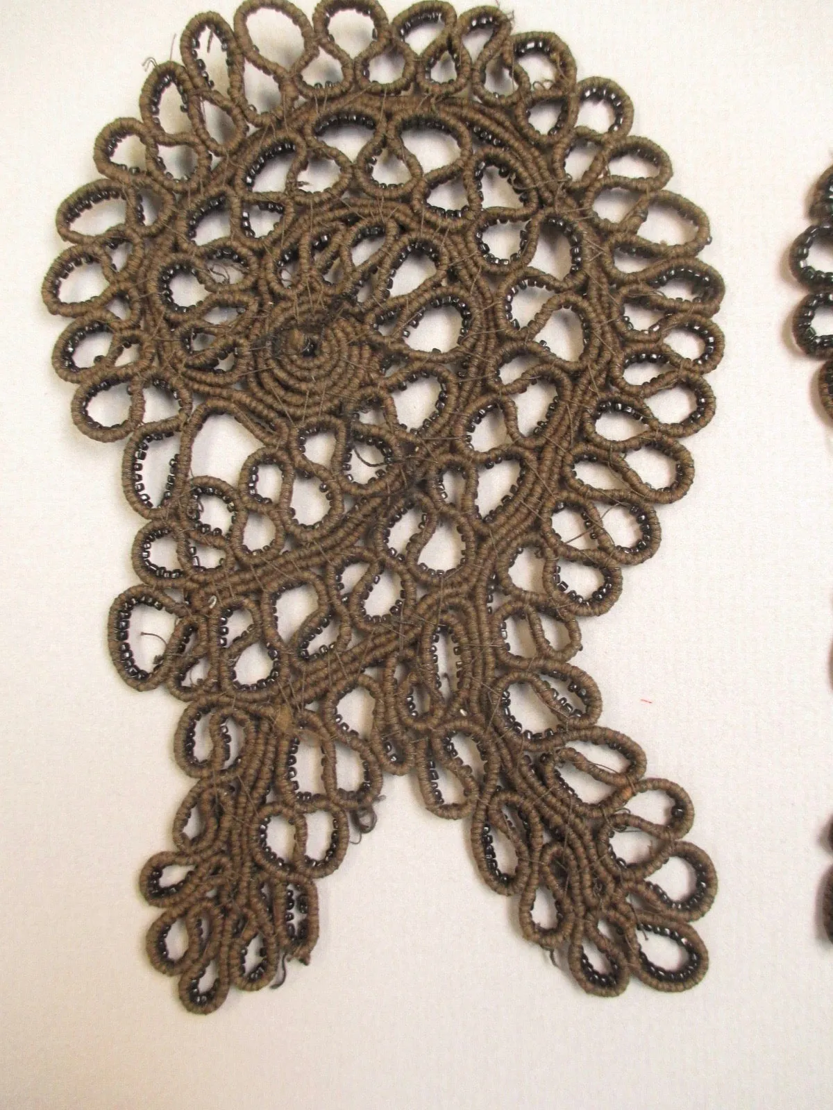 Antique Victorian trim Black Jet Beaded Appliqué set of 2
