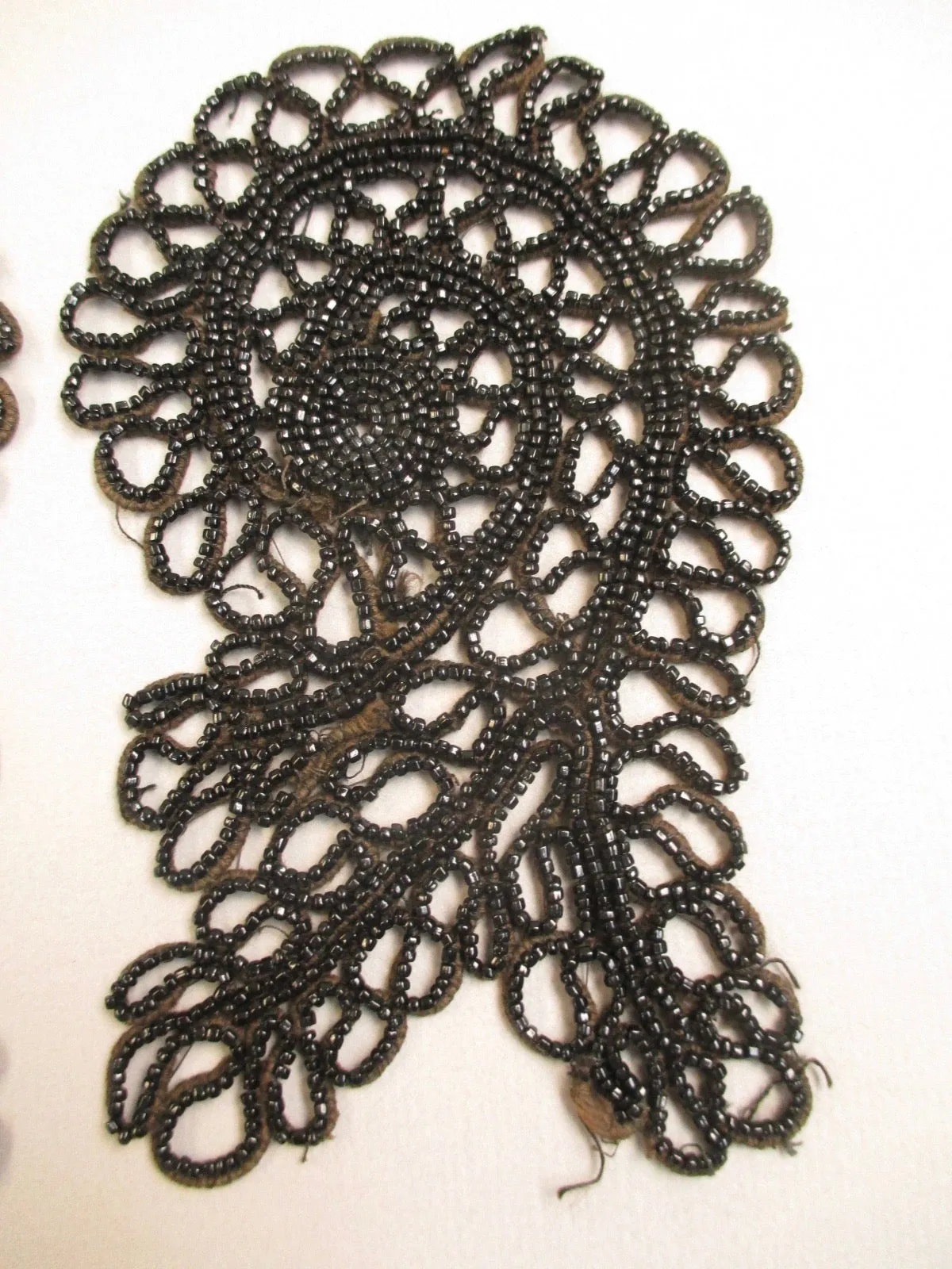 Antique Victorian trim Black Jet Beaded Appliqué set of 2