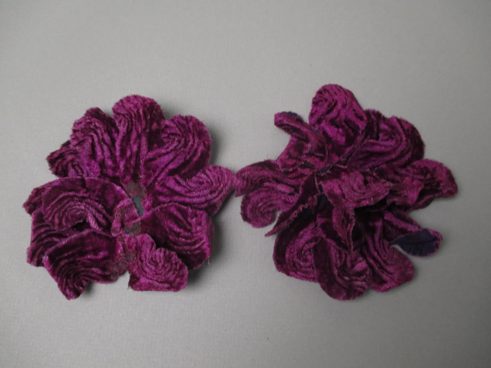 Antique Victorian Velvet Flowers set of 2 Paris Label