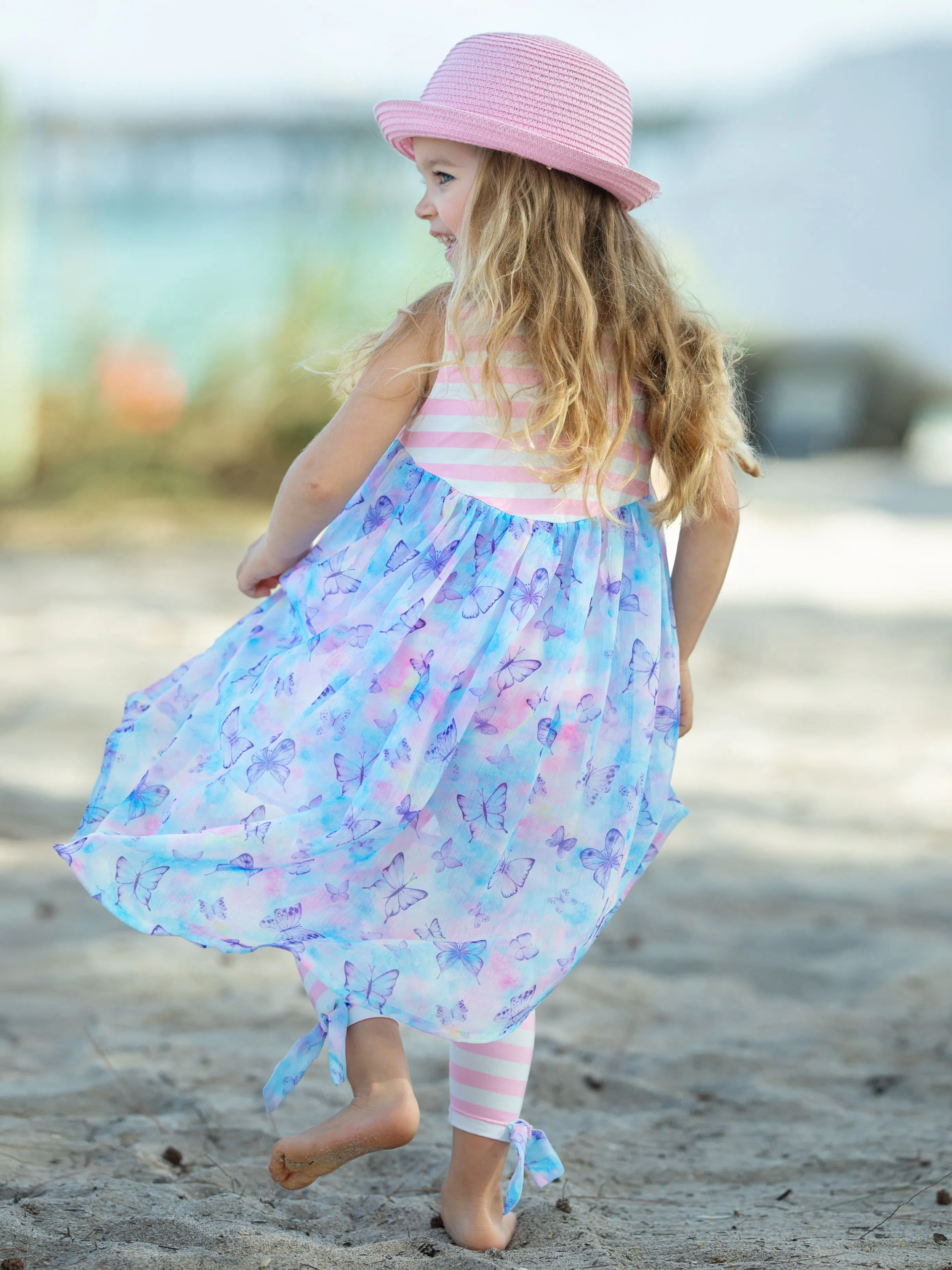 Beachy Butterflies Hi-Lo Tunic and Striped Legging Set