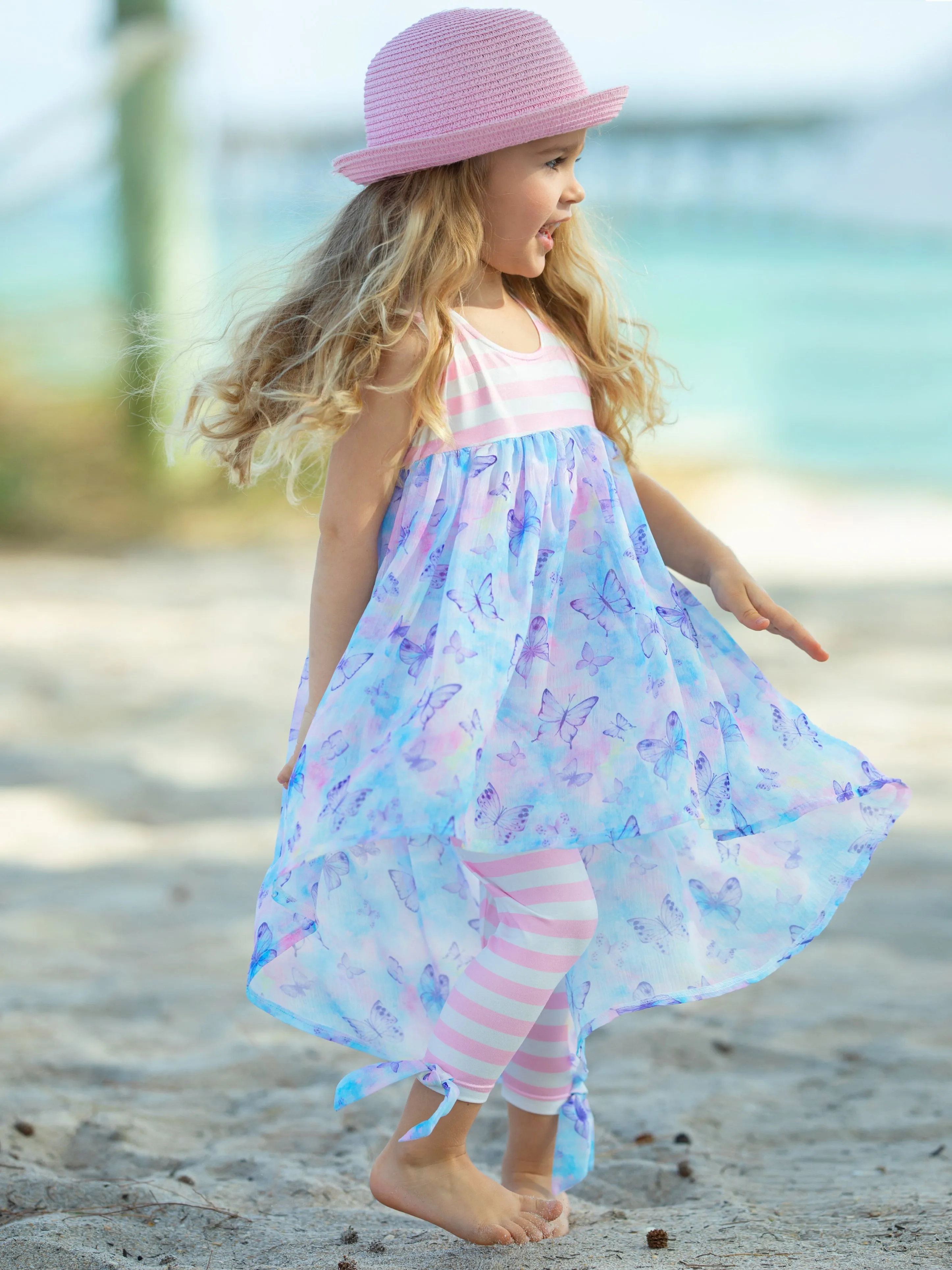 Beachy Butterflies Hi-Lo Tunic and Striped Legging Set