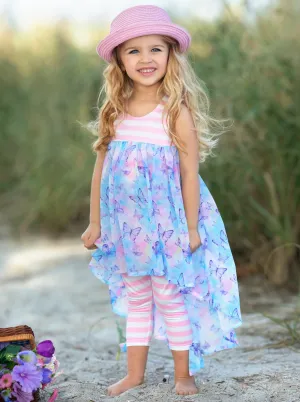 Beachy Butterflies Hi-Lo Tunic and Striped Legging Set