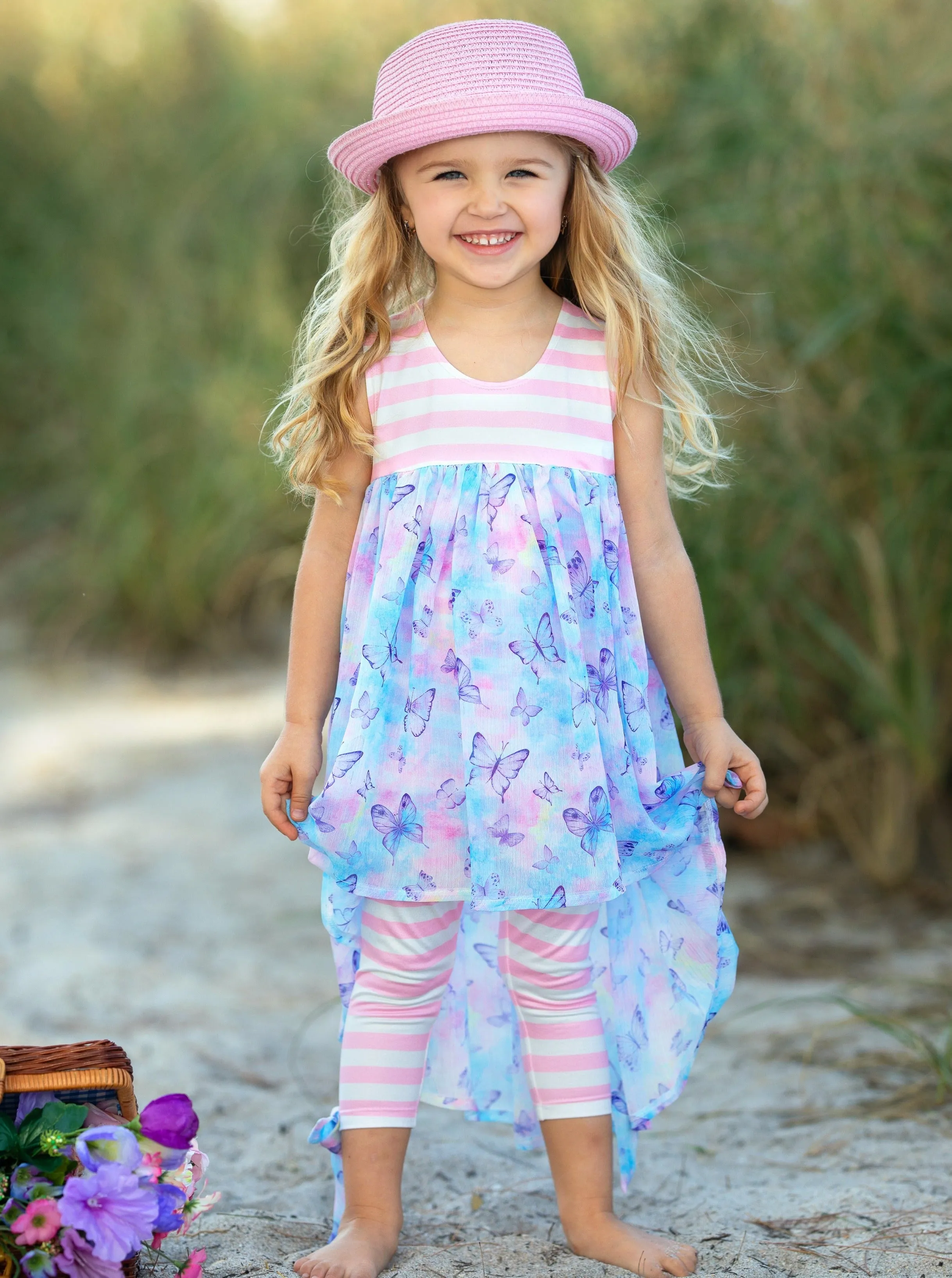 Beachy Butterflies Hi-Lo Tunic and Striped Legging Set