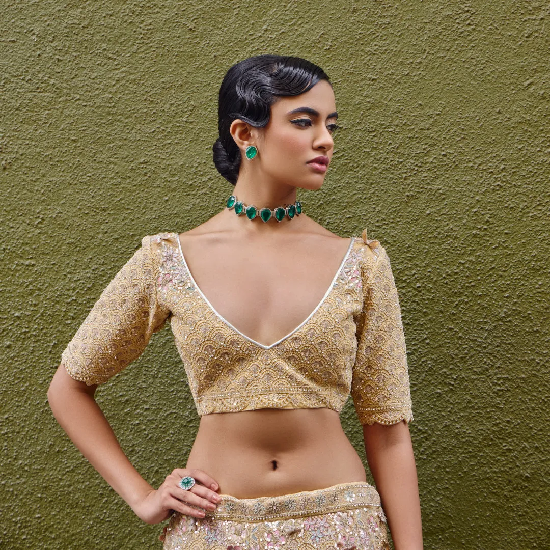 Beautiful Yellow Net and Silk Sequined Lehenga
