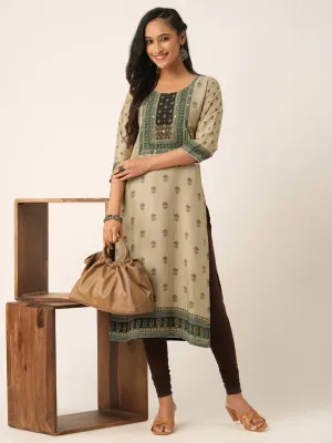Beige Comfort Fit Muslin Kurta for Women Online in India - Zola
