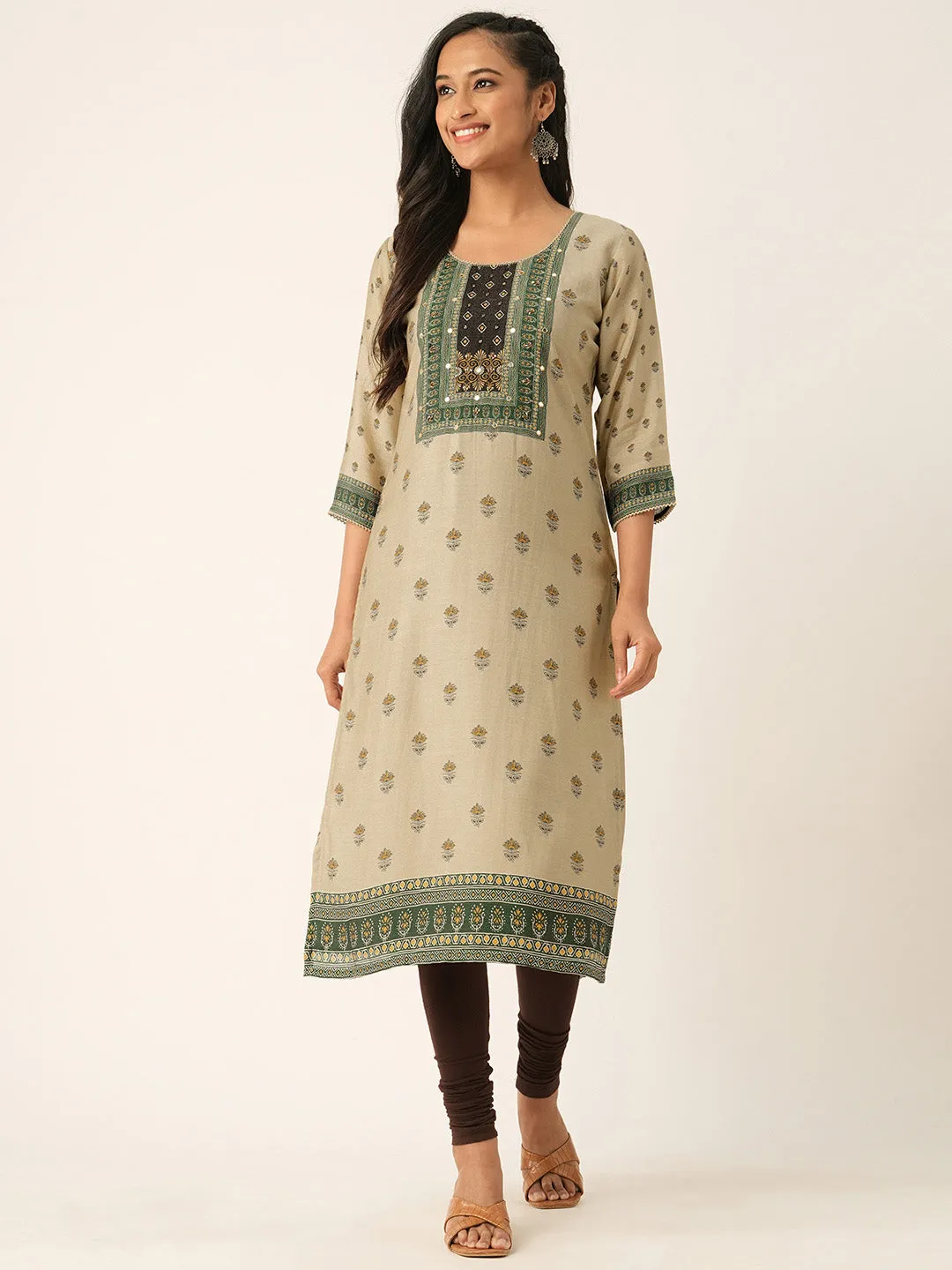 Beige Comfort Fit Muslin Kurta for Women Online in India - Zola