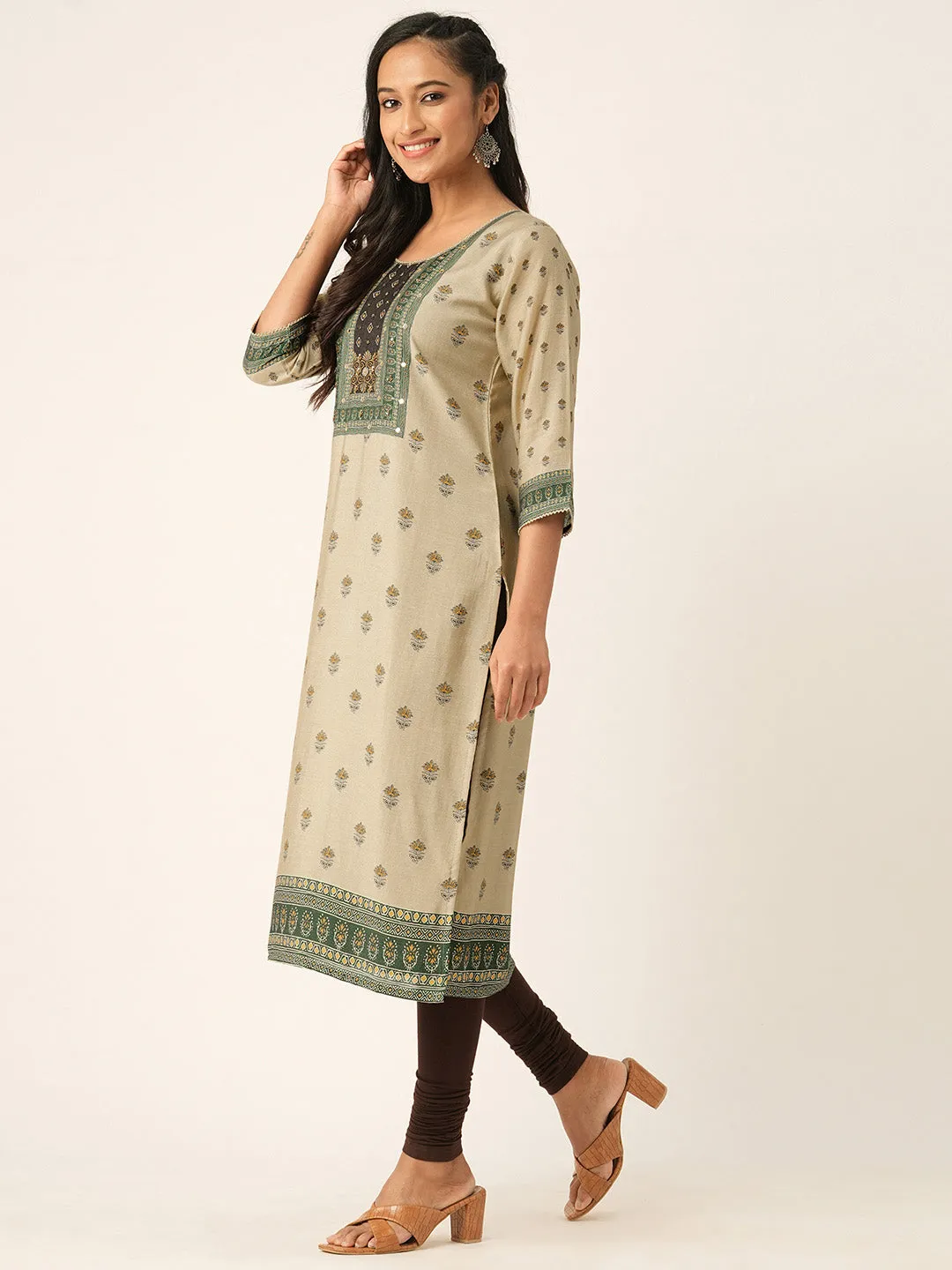 Beige Comfort Fit Muslin Kurta for Women Online in India - Zola