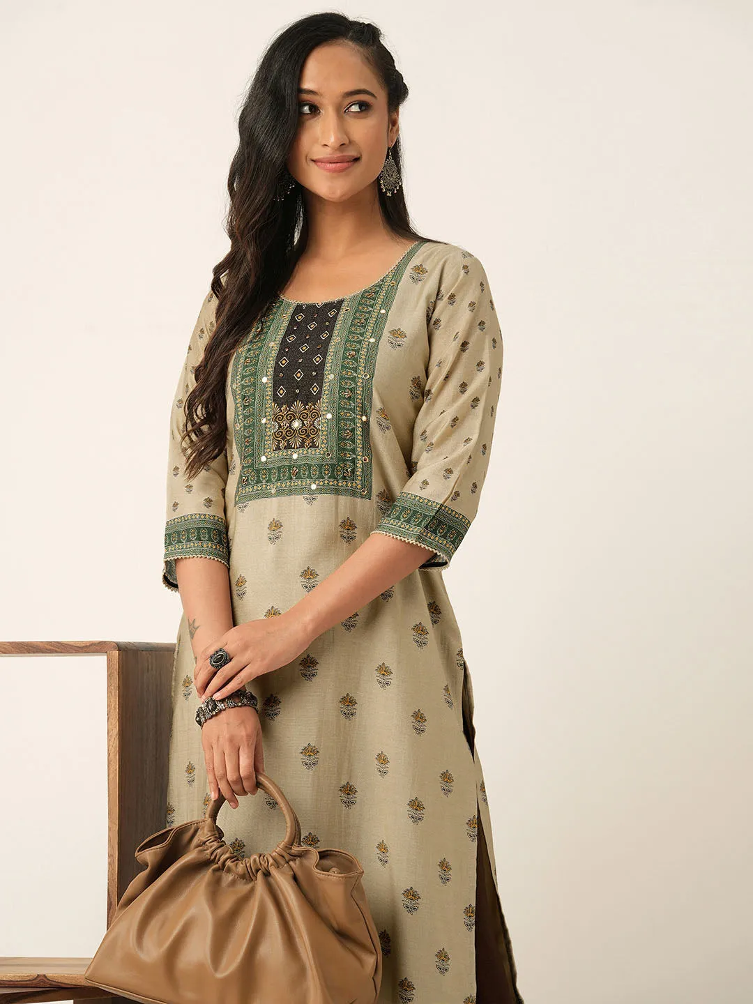 Beige Comfort Fit Muslin Kurta for Women Online in India - Zola