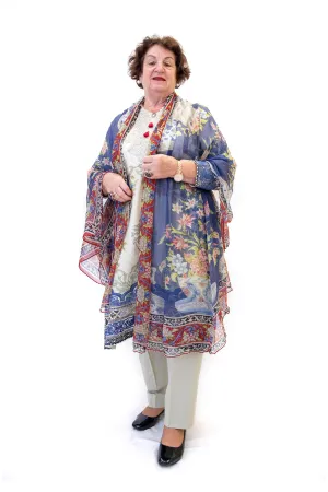 Beige Cotton Lawn Suit - Blue Print Design