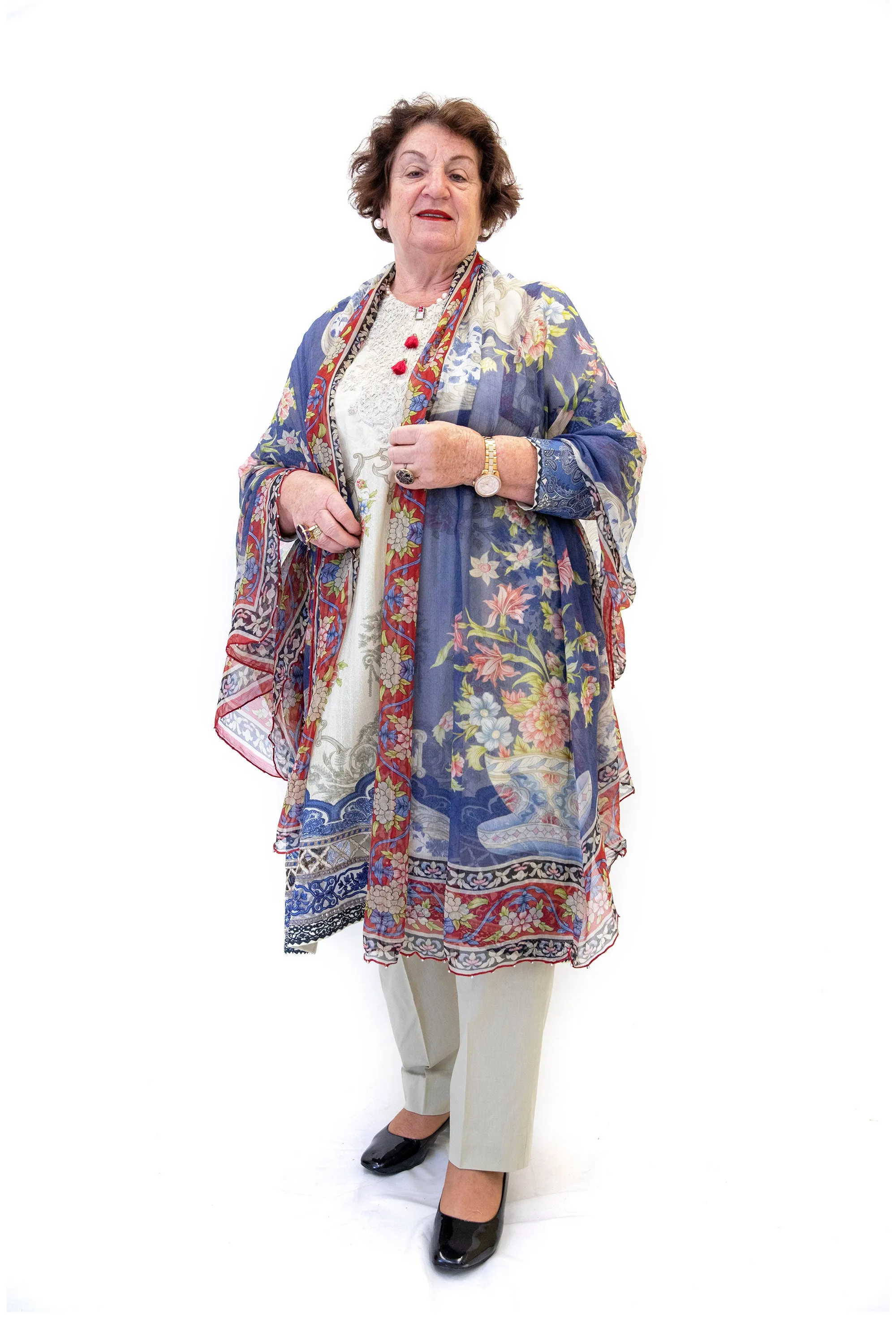 Beige Cotton Lawn Suit - Blue Print Design