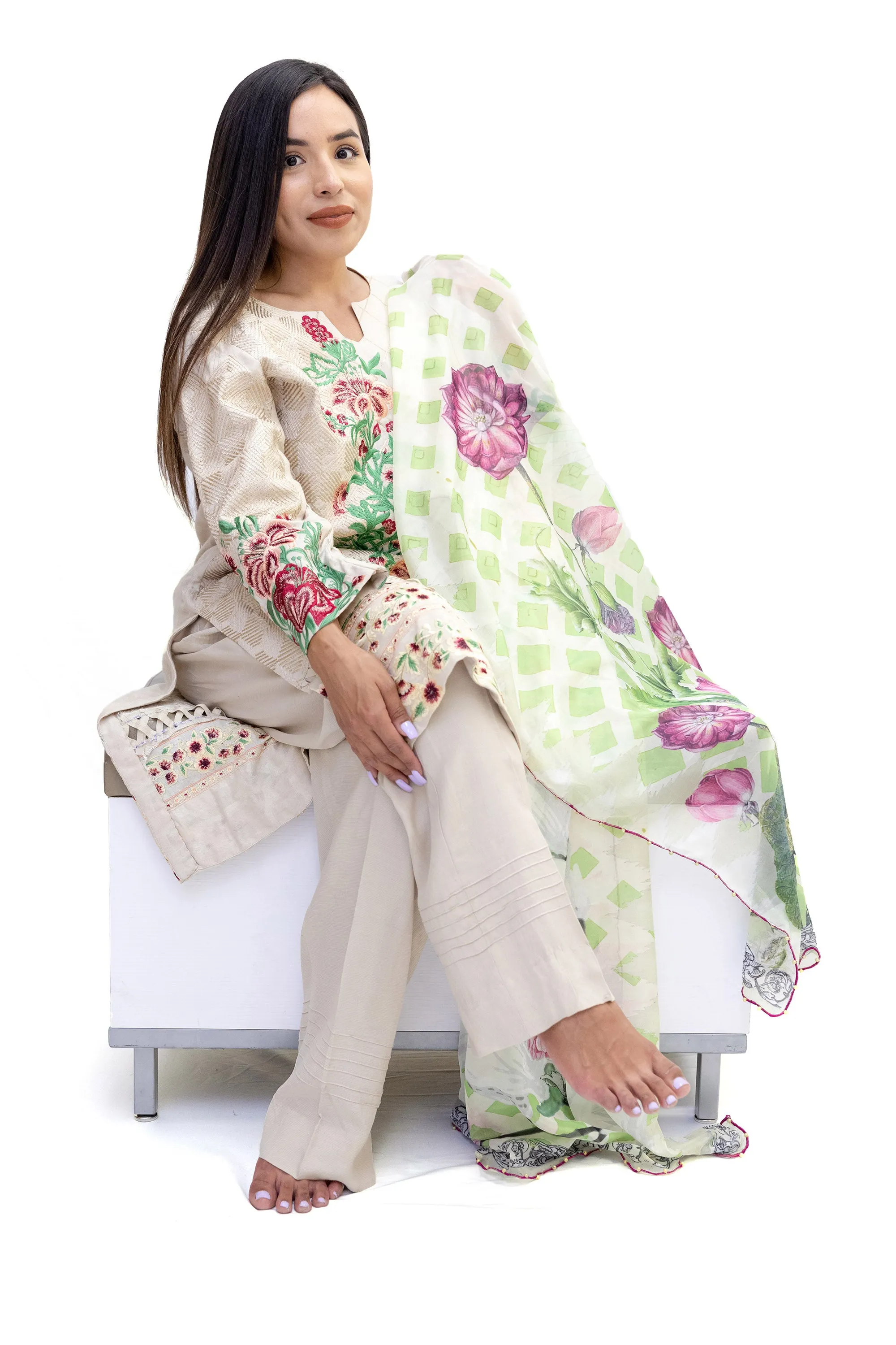 Beige Cotton Salwar Kameez - Erum Khan Suit